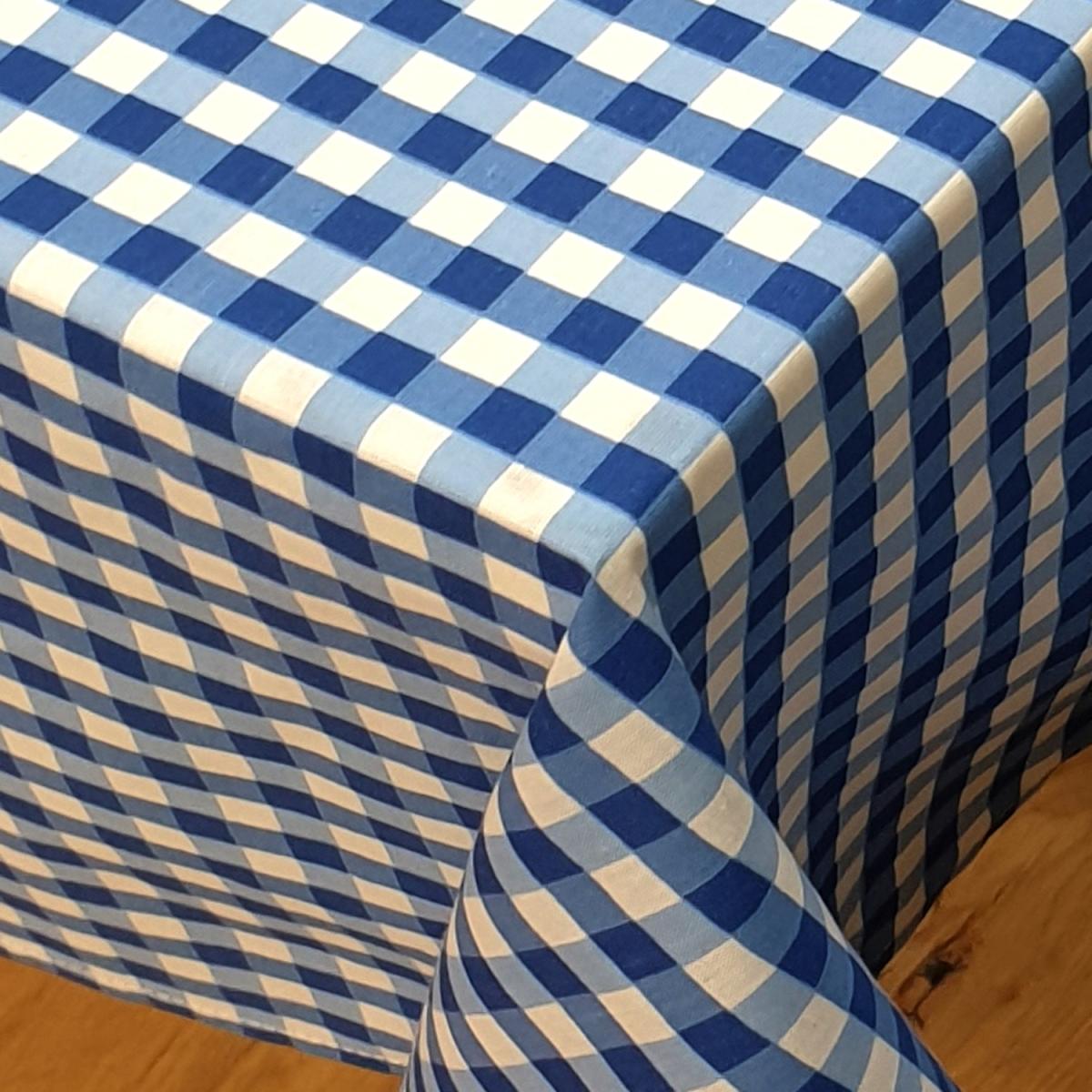 Gingham Check Bluebell Fitted Sheet Cotton - Blue White - Bluebell / Double – image 1