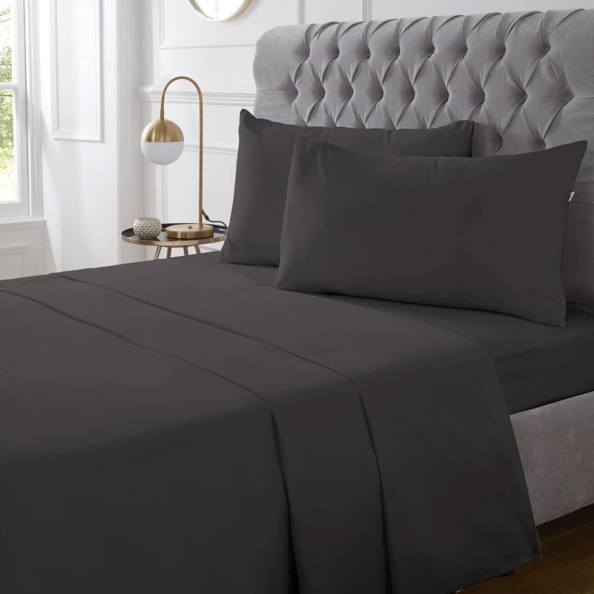 Cotton Plain Dyed Fitted Sheet - Charcoal / Double