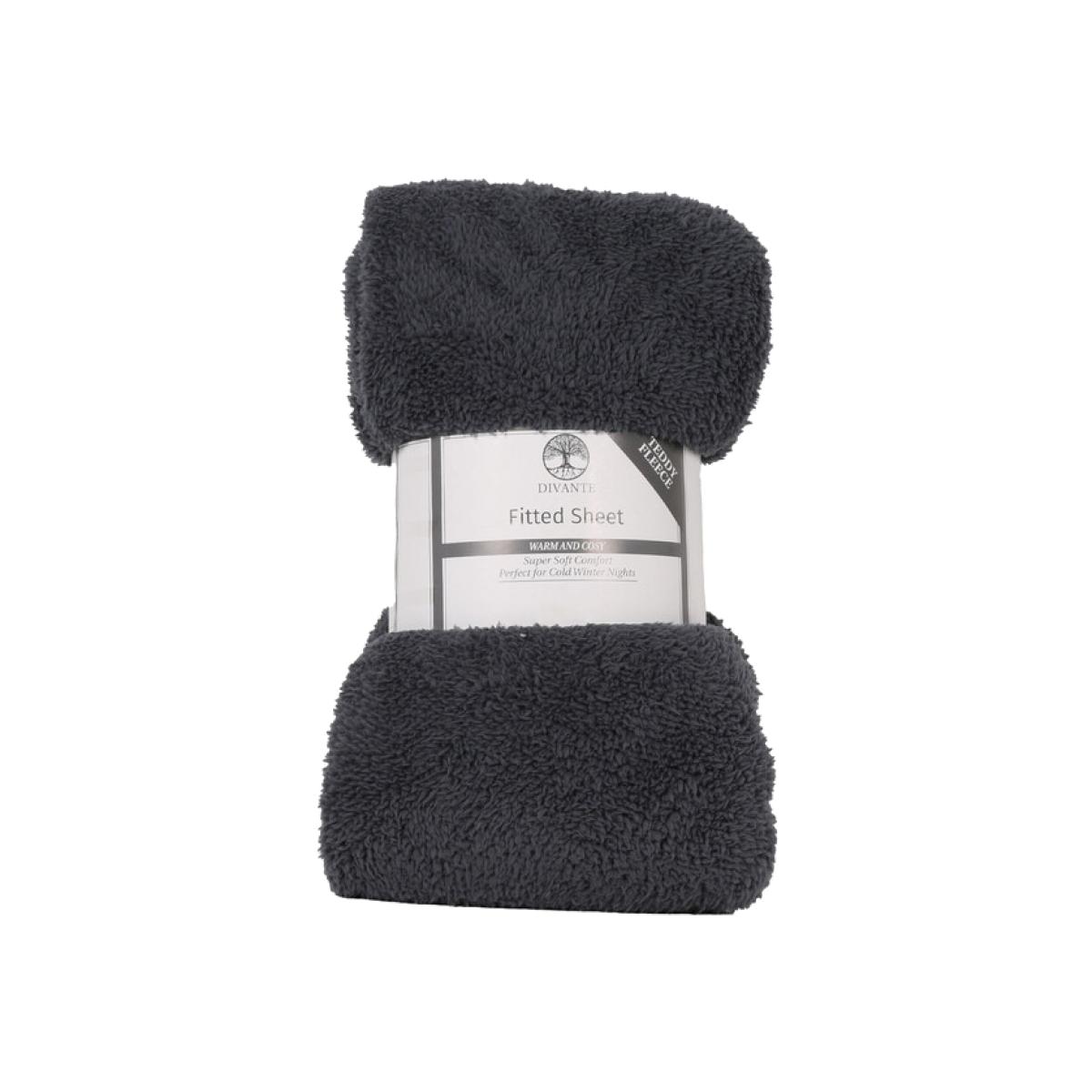 Teddy Fleece Fitted Sheet - Charcoal / Double – image 1