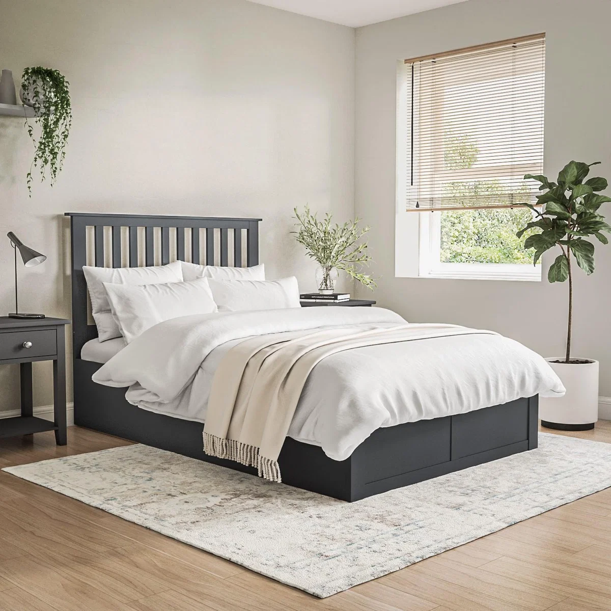 Dark Grey Wooden Small Double Ottoman Bed - Anderson – image 1