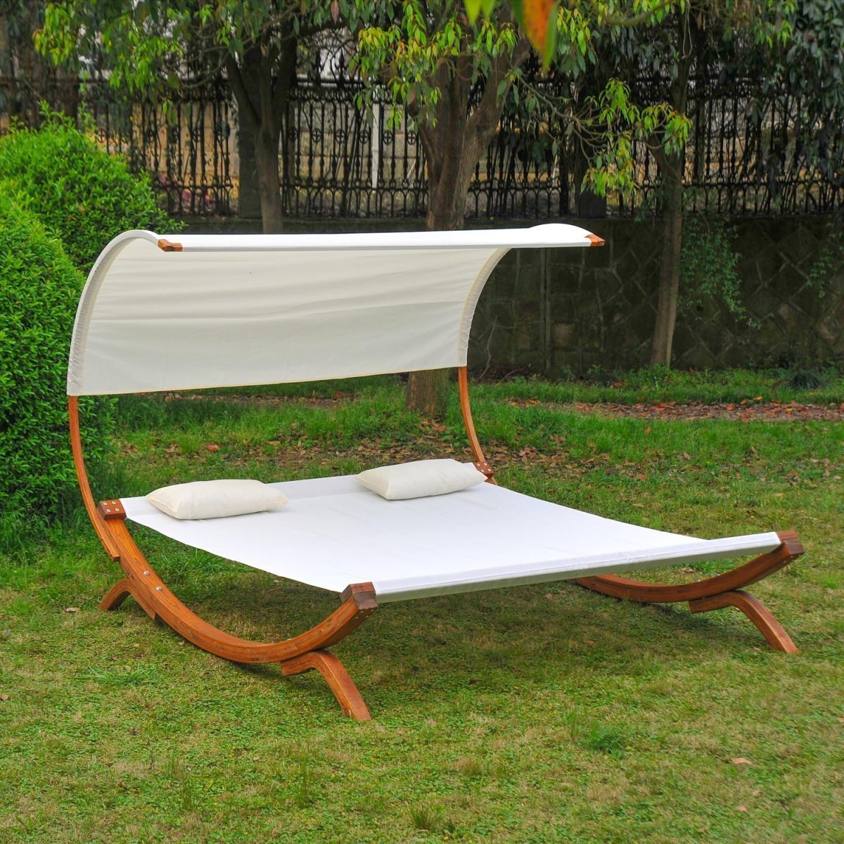 Double Wooden Garden Hammock - Cream – image 1