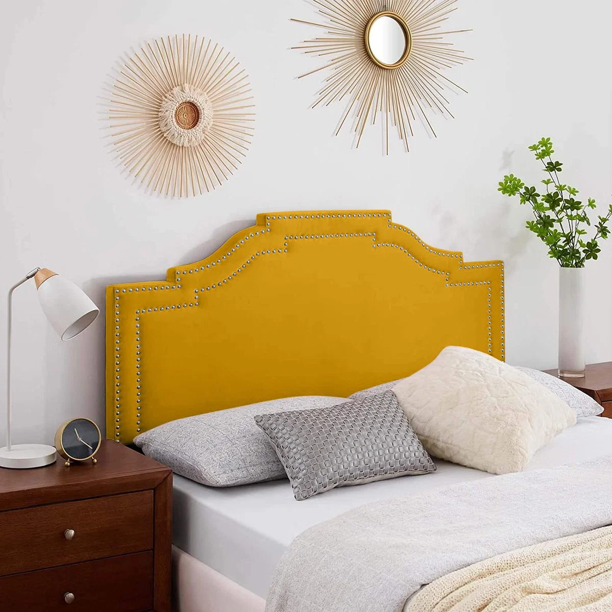 Enrico Plush 26 inch Strutted Headboard - Mustard / Small Single