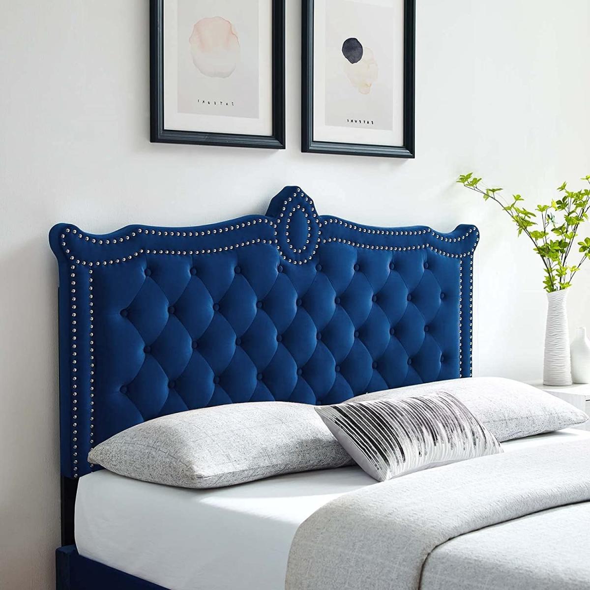 Lika Plush 26 inch Strutted Headboard - Blue / Small Single – image 1