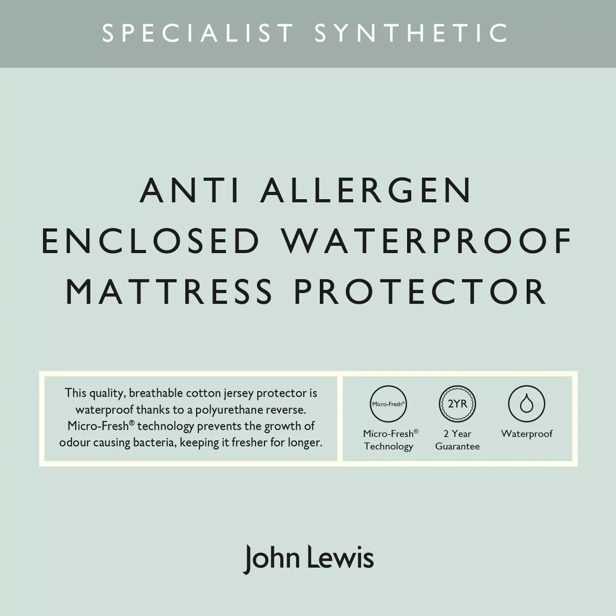 John Lewis & Partners Specialist Synthetic Anti Allergen Enclosed Waterproof Mattress Protector – image 2