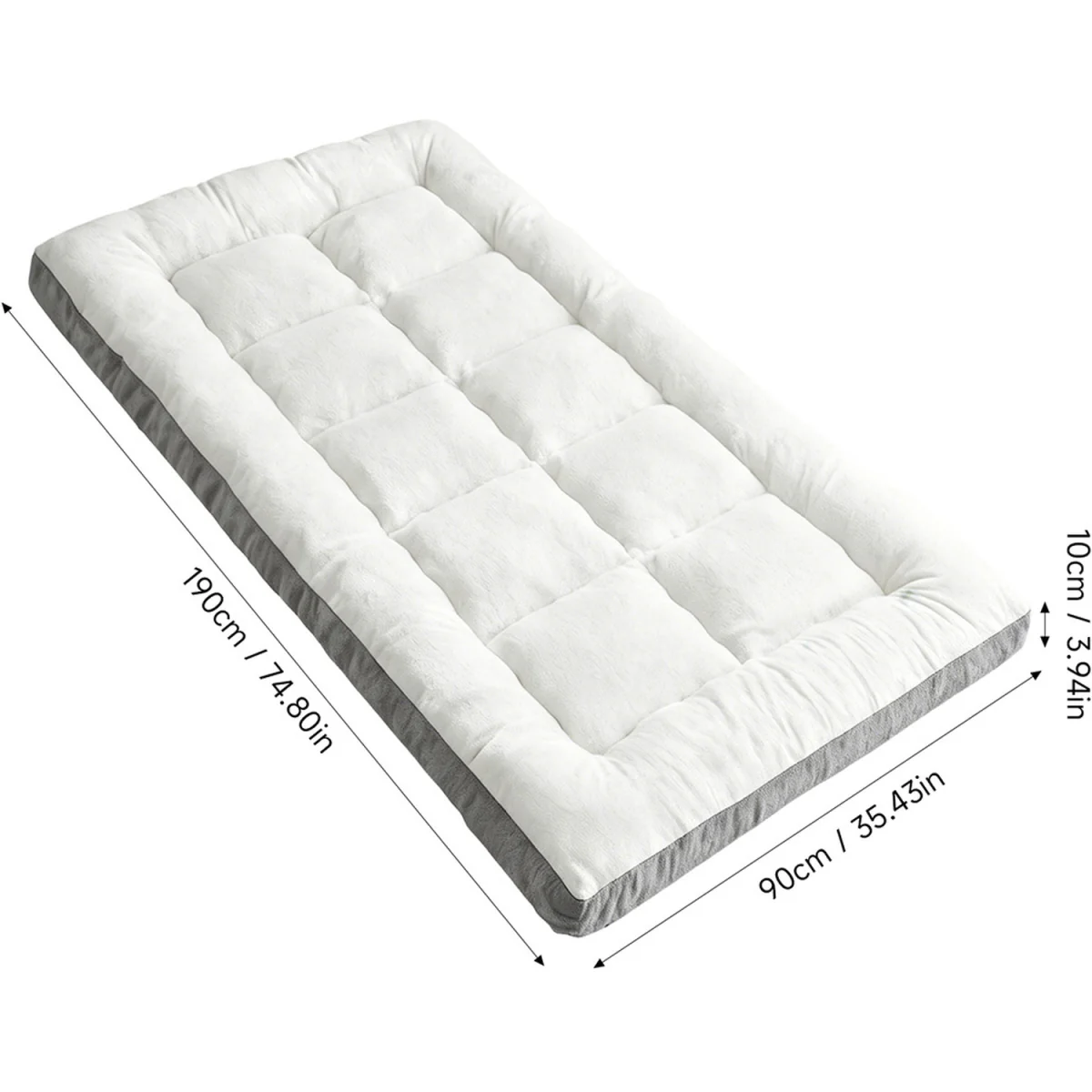 10cm Plush Quilted Mattress Topper with Elastic Straps - White + Grey / 190cm / 90cm – image 2