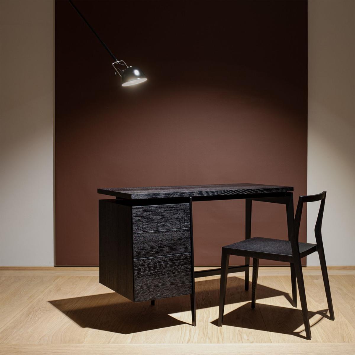 European Black Stained Oak Small Franco Desk with Left Side Drawer – image 2