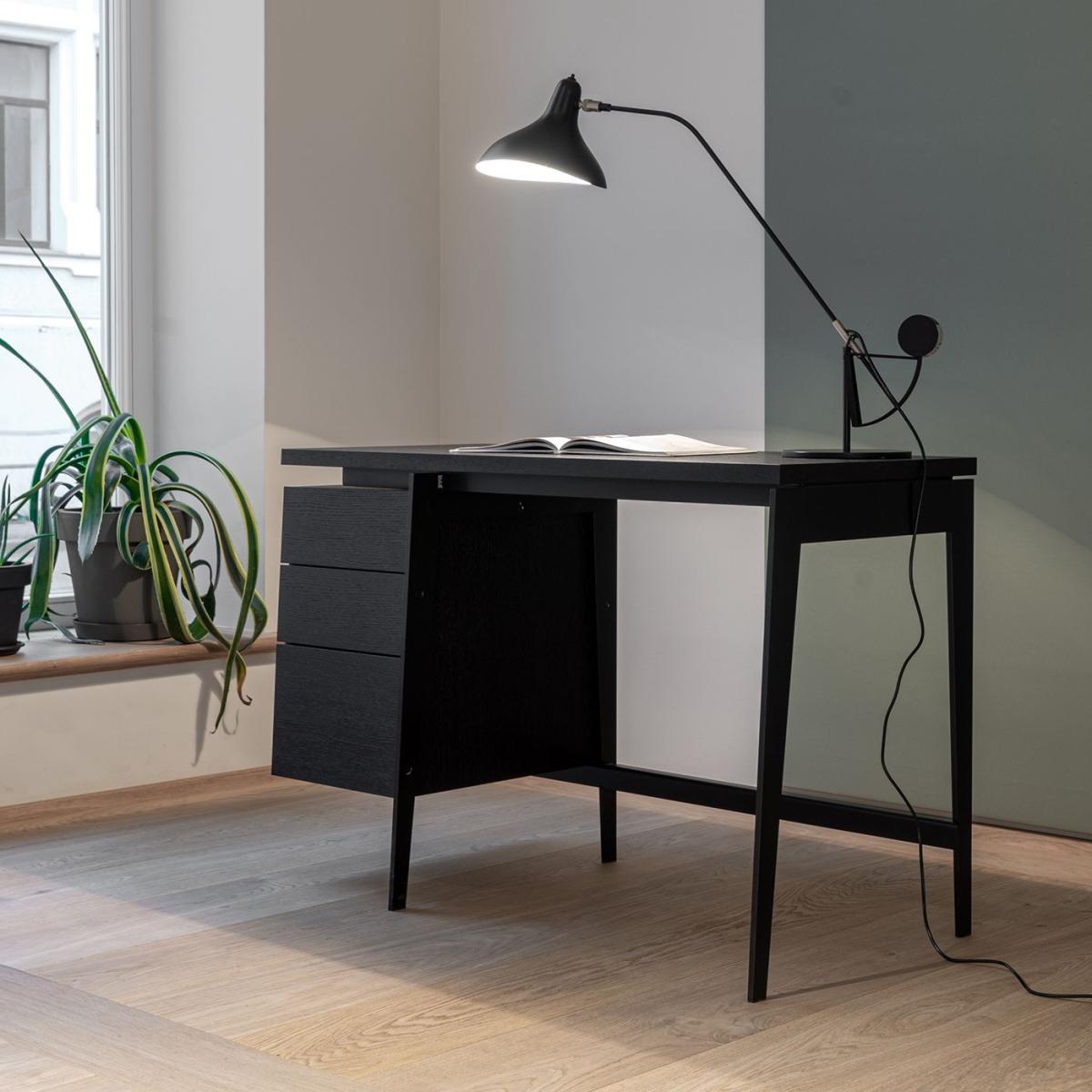 European Black Stained Oak Small Franco Desk with Left Side Drawer – image 3