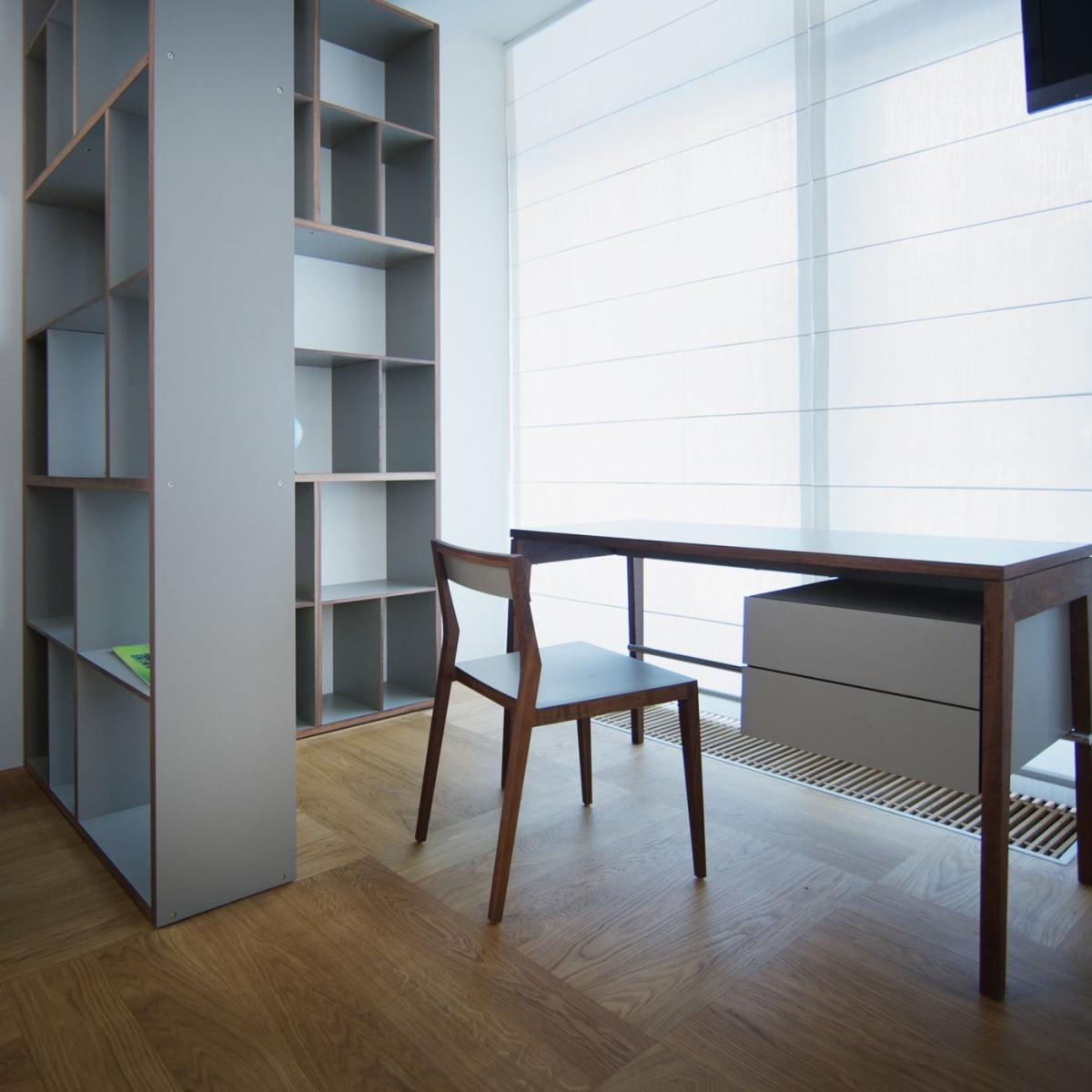 Walnut/Blue Wood Writing Desk with Drawer – image 2