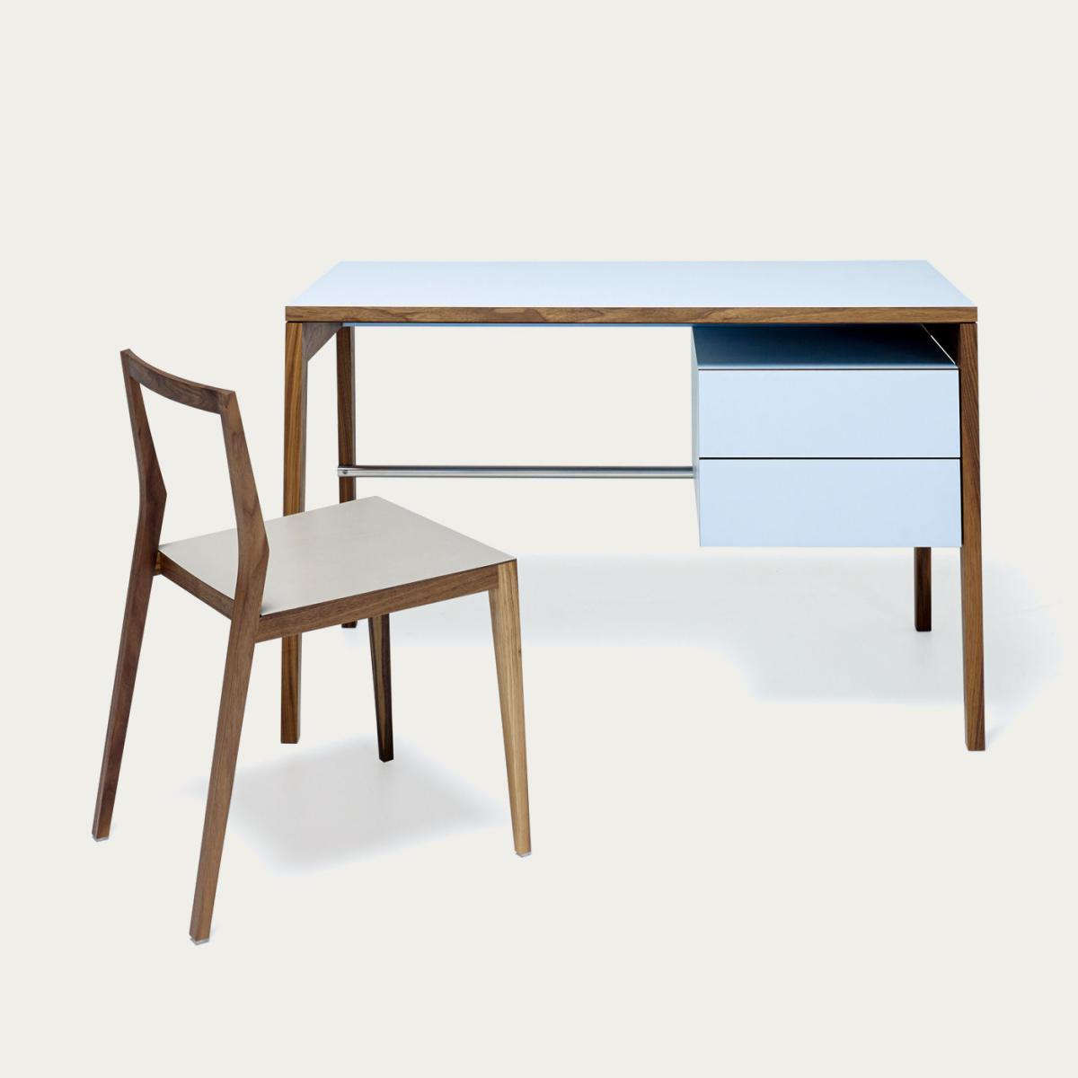 Walnut/Blue Wood Writing Desk with Drawer – image 3