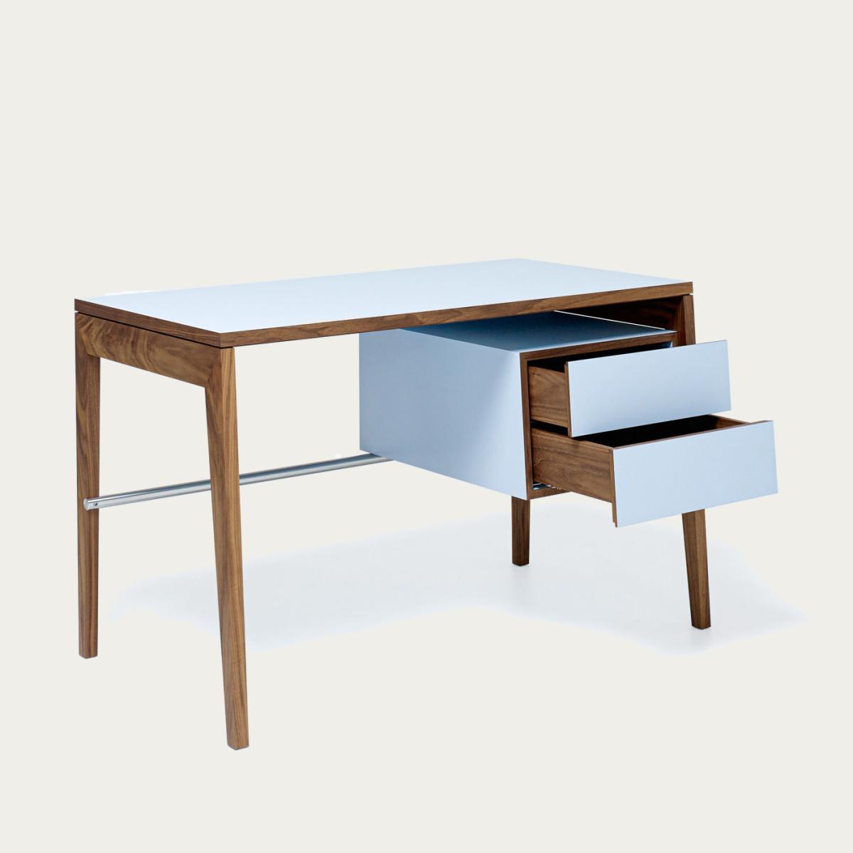 Walnut/Blue Wood Writing Desk with Drawer – image 4
