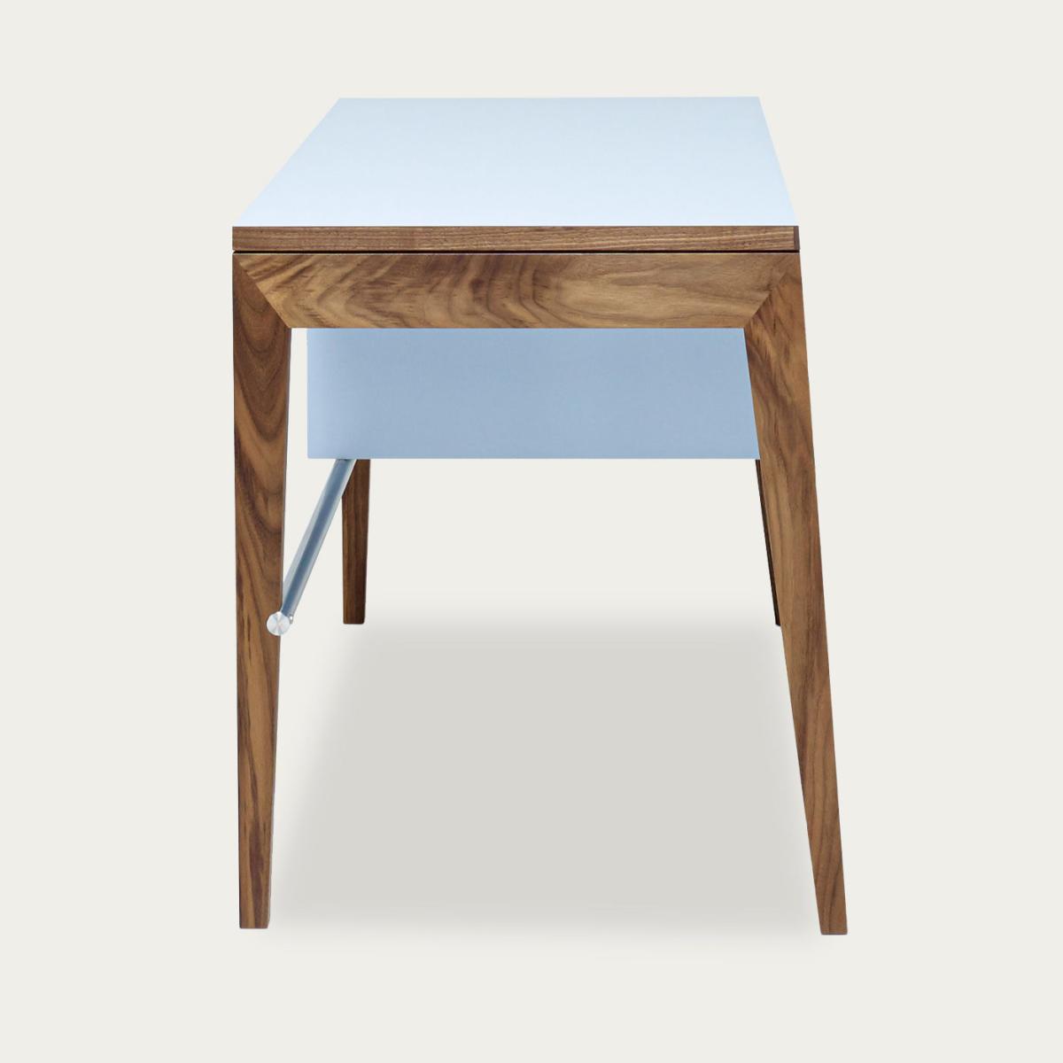 Walnut/Blue Wood Writing Desk with Drawer – image 5