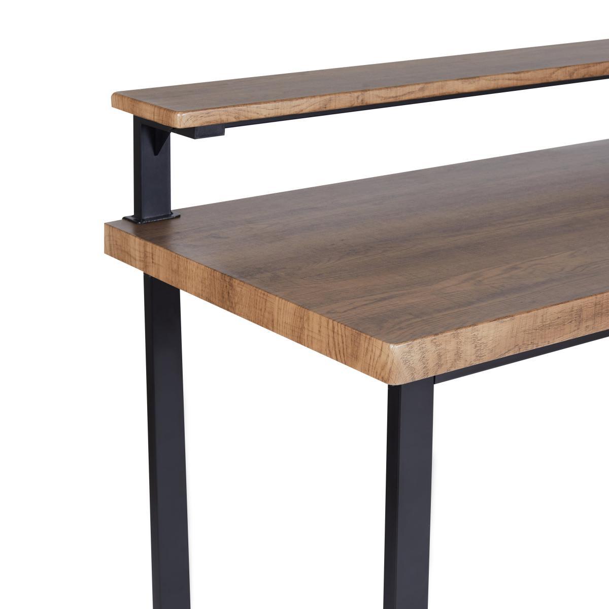 Freddie Rustic Wood Effect Step Up Shelf Desk Dark Wood (Brown) – image 4
