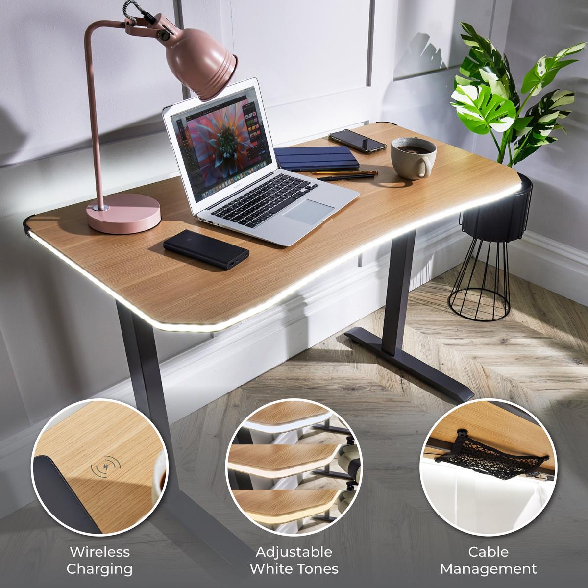 X Rocker Living Woodgrain Desk with Wireless Charging, 140x60cm Oak – image 2