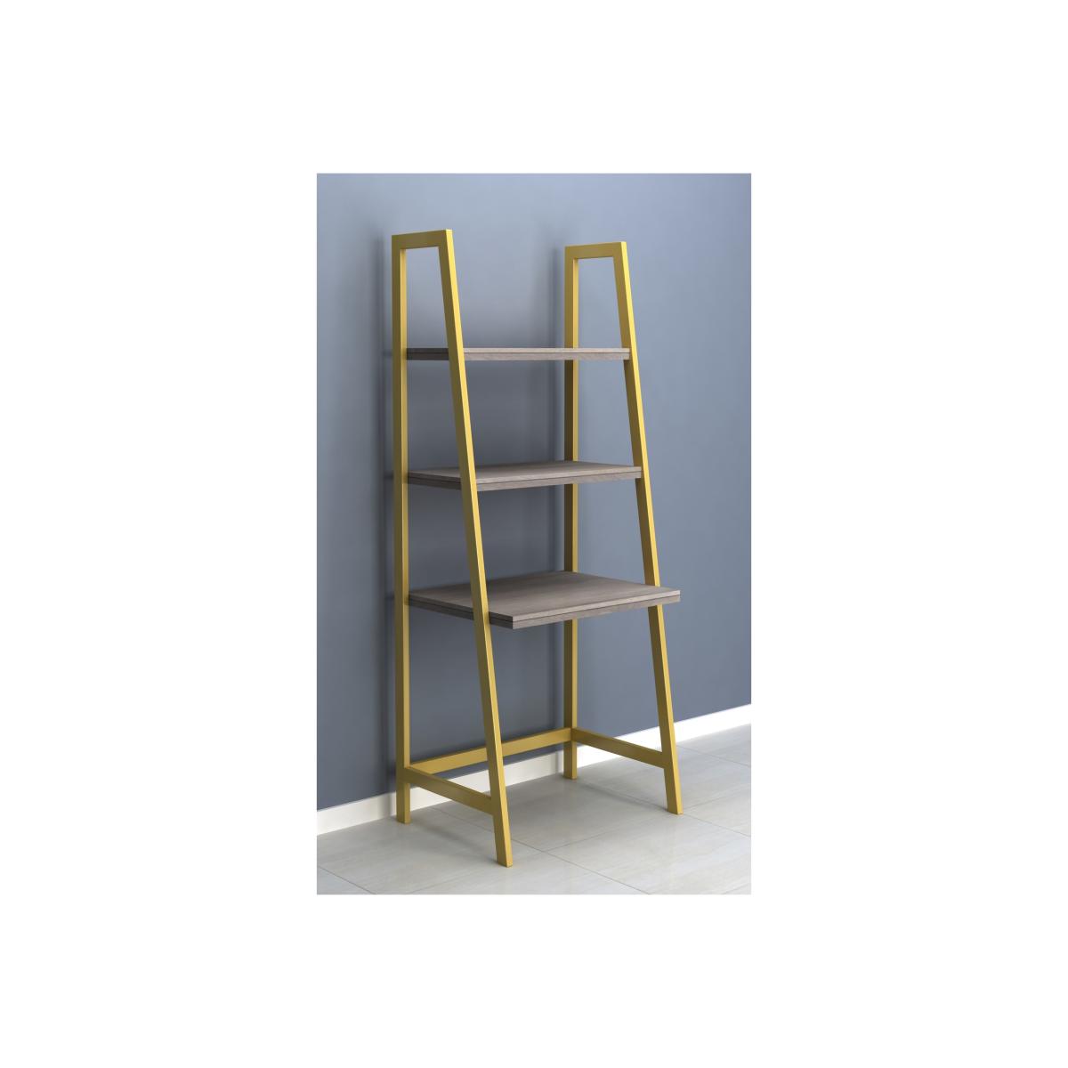 Ladder Desk with 3 Shelves in Grey Wash and Gold Legs - Alice