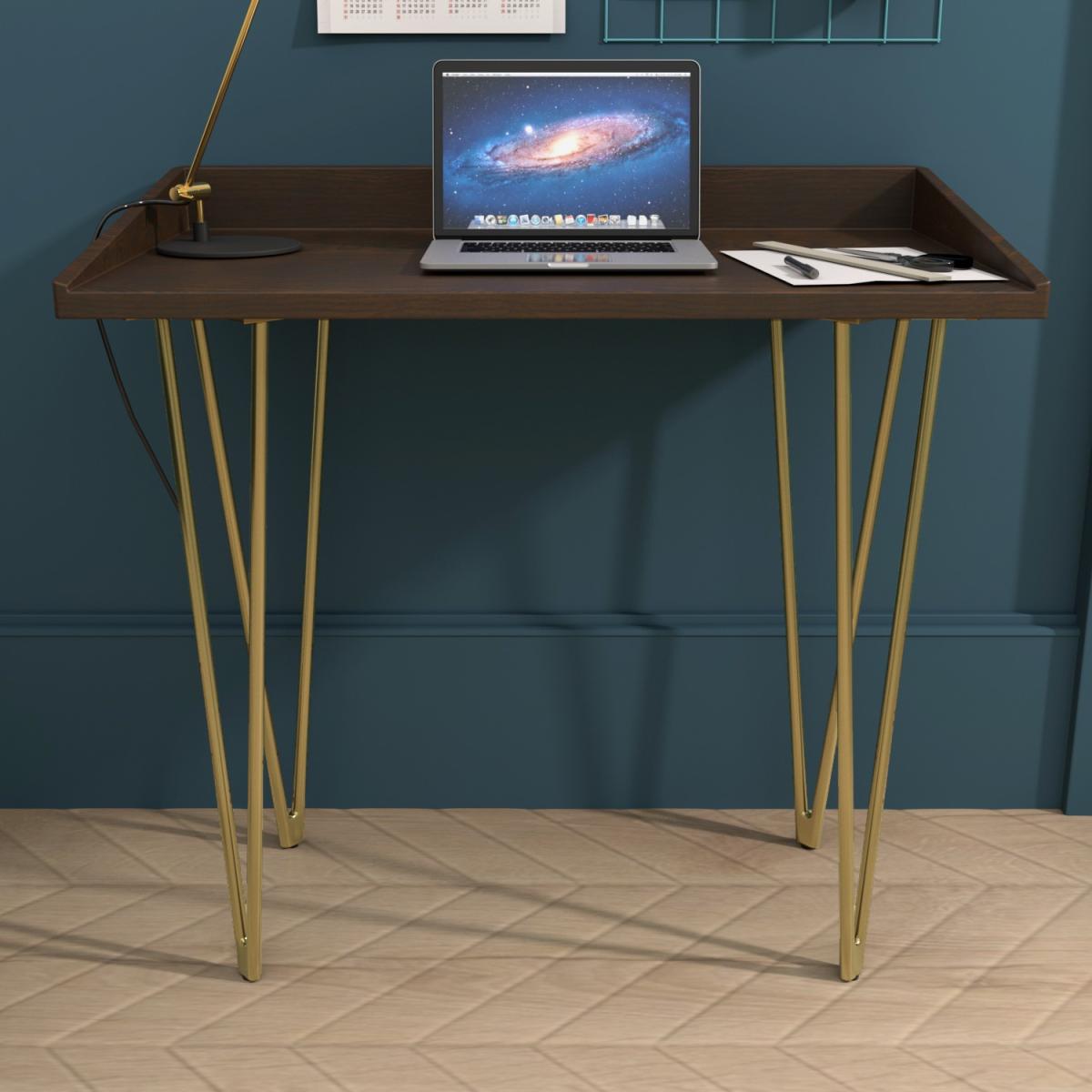 Walnut Desk with Hairpin Legs and Blue Velvet Office Chair Set - Inari - Marley – image 2