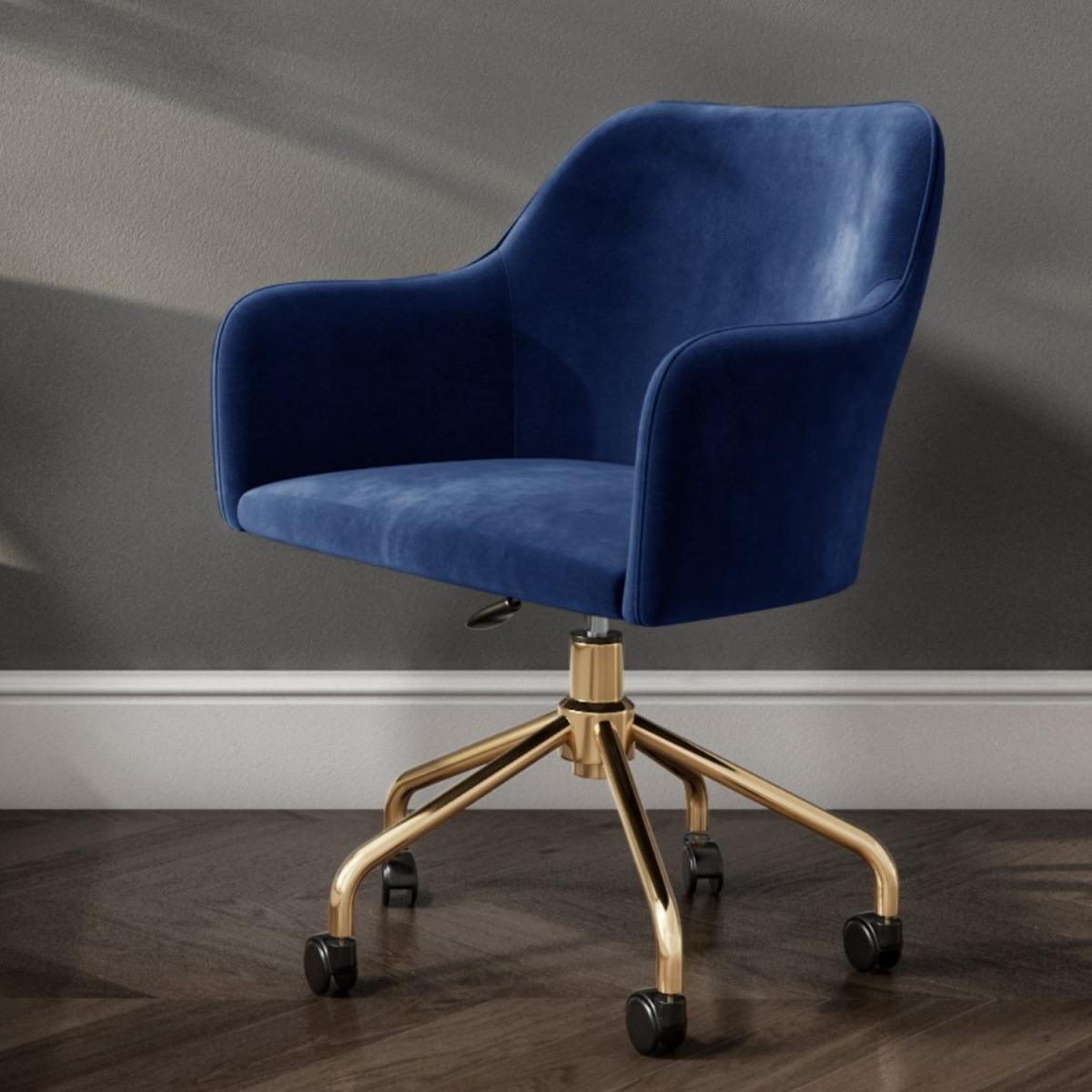 Walnut Desk with Hairpin Legs and Blue Velvet Office Chair Set - Inari - Marley – image 3