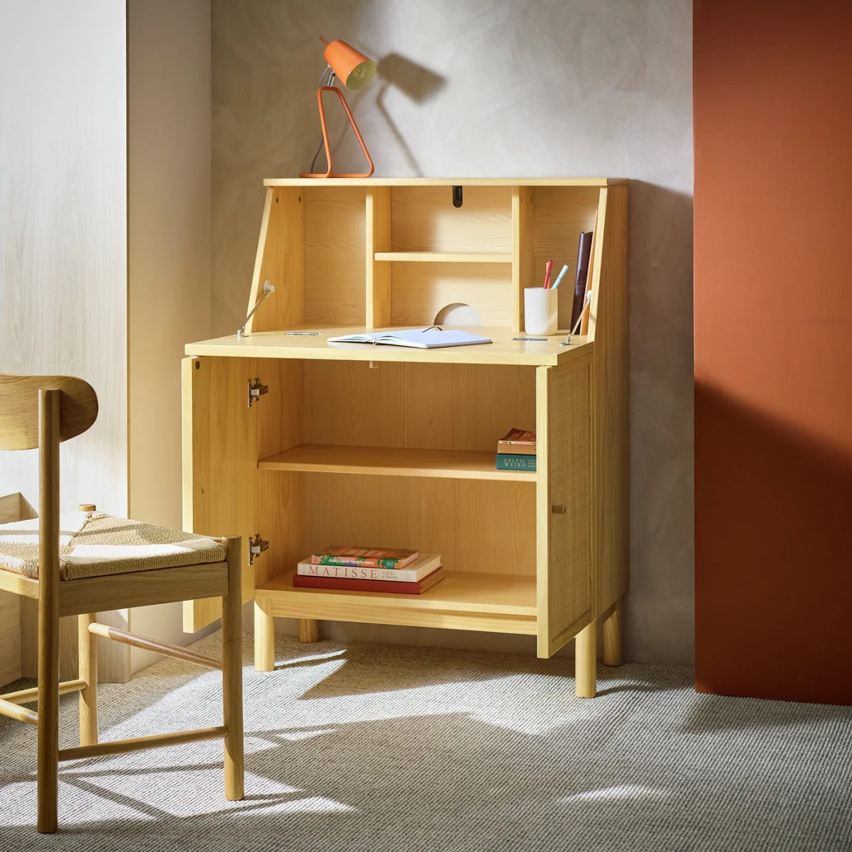 Habitat Simone Hideway Rattan Desk - Oak – image 2