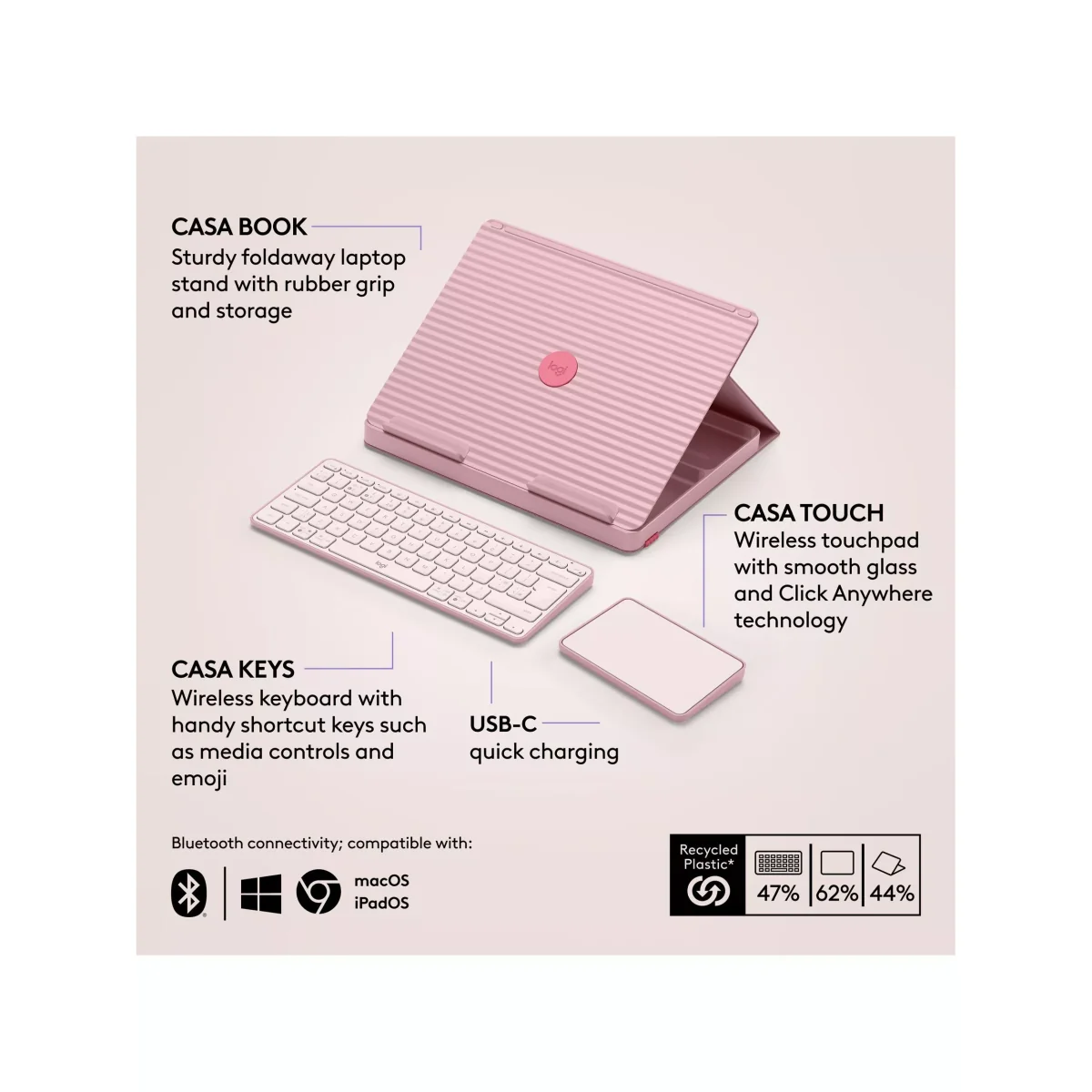 Logitech Casa Pop-Up Desk with Wireless Keyboard & Touchpad – image 7