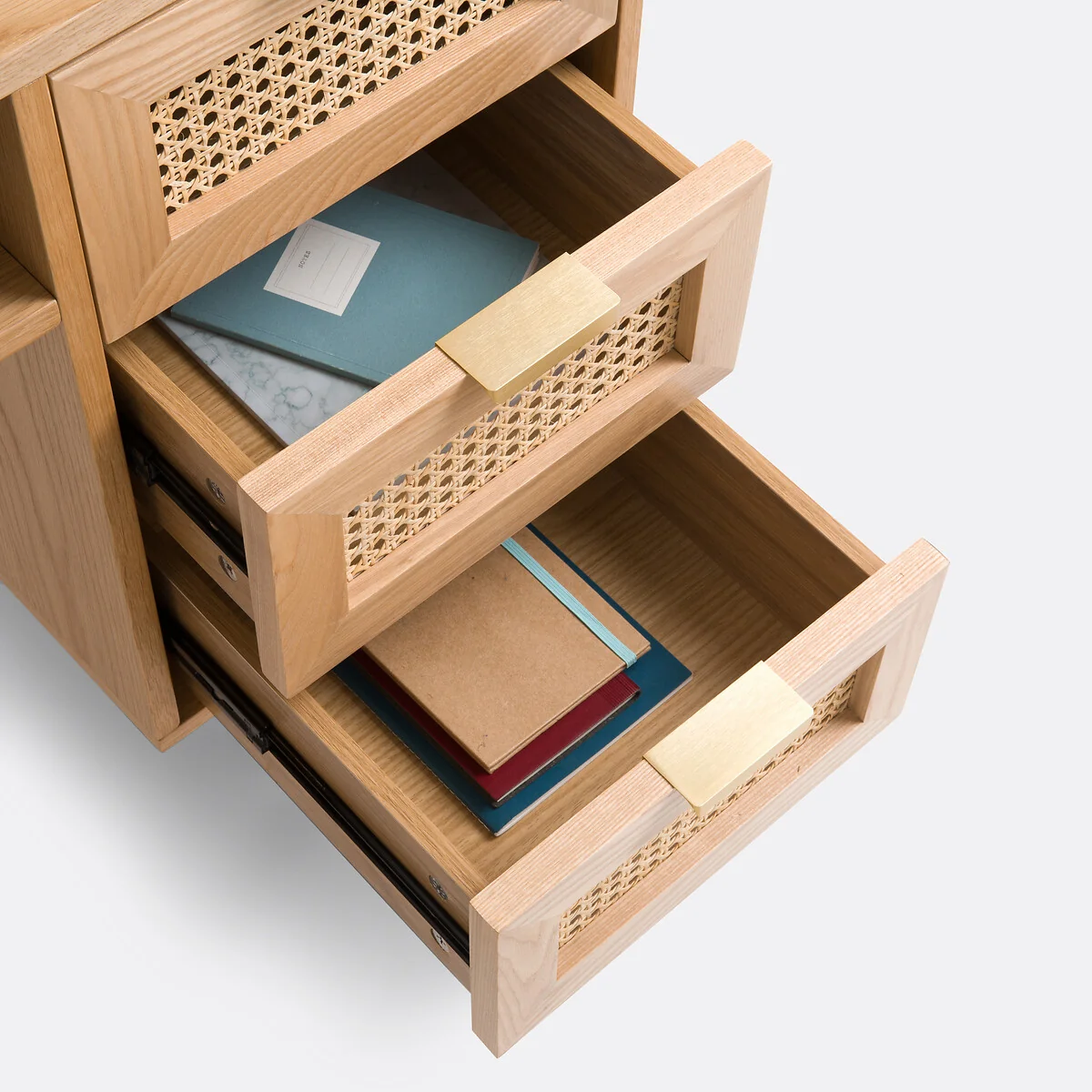 Loris Oak Veneer and Rattan Double Unit Desk – image 4