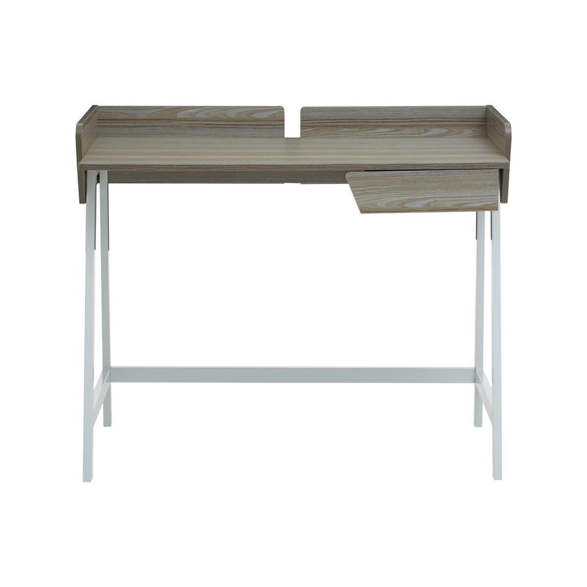 Light Oak Effect Single Drawer Desk with White Frame – image 2