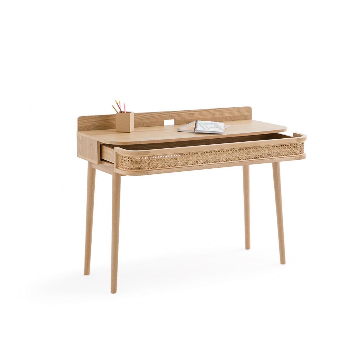 Laora Wood & Canework Desk with Drawer – image 3