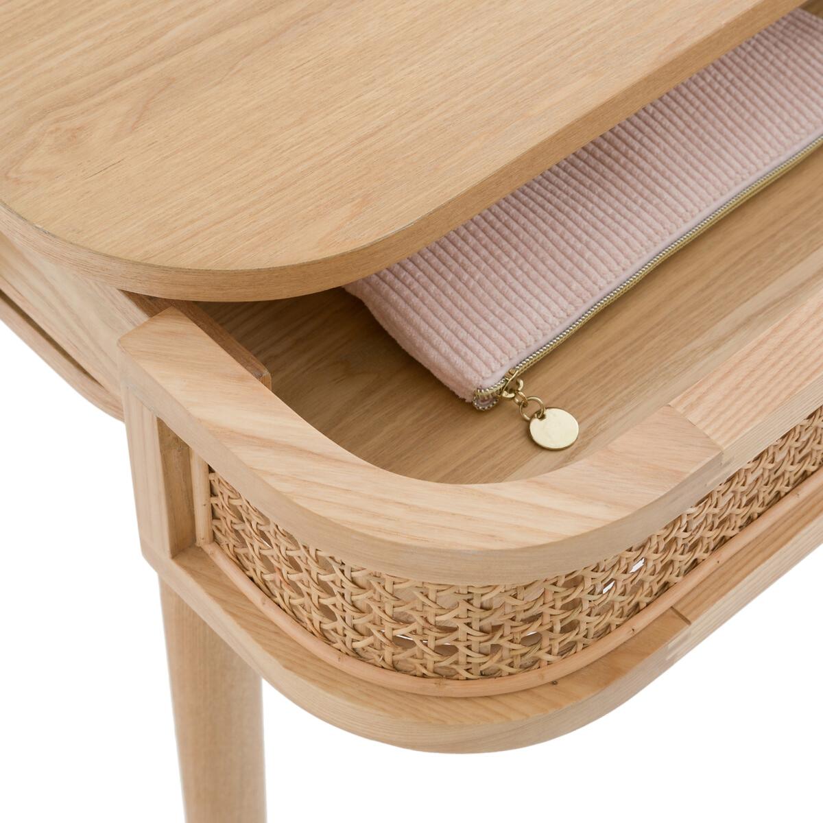 Laora Wood & Canework Desk with Drawer – image 4