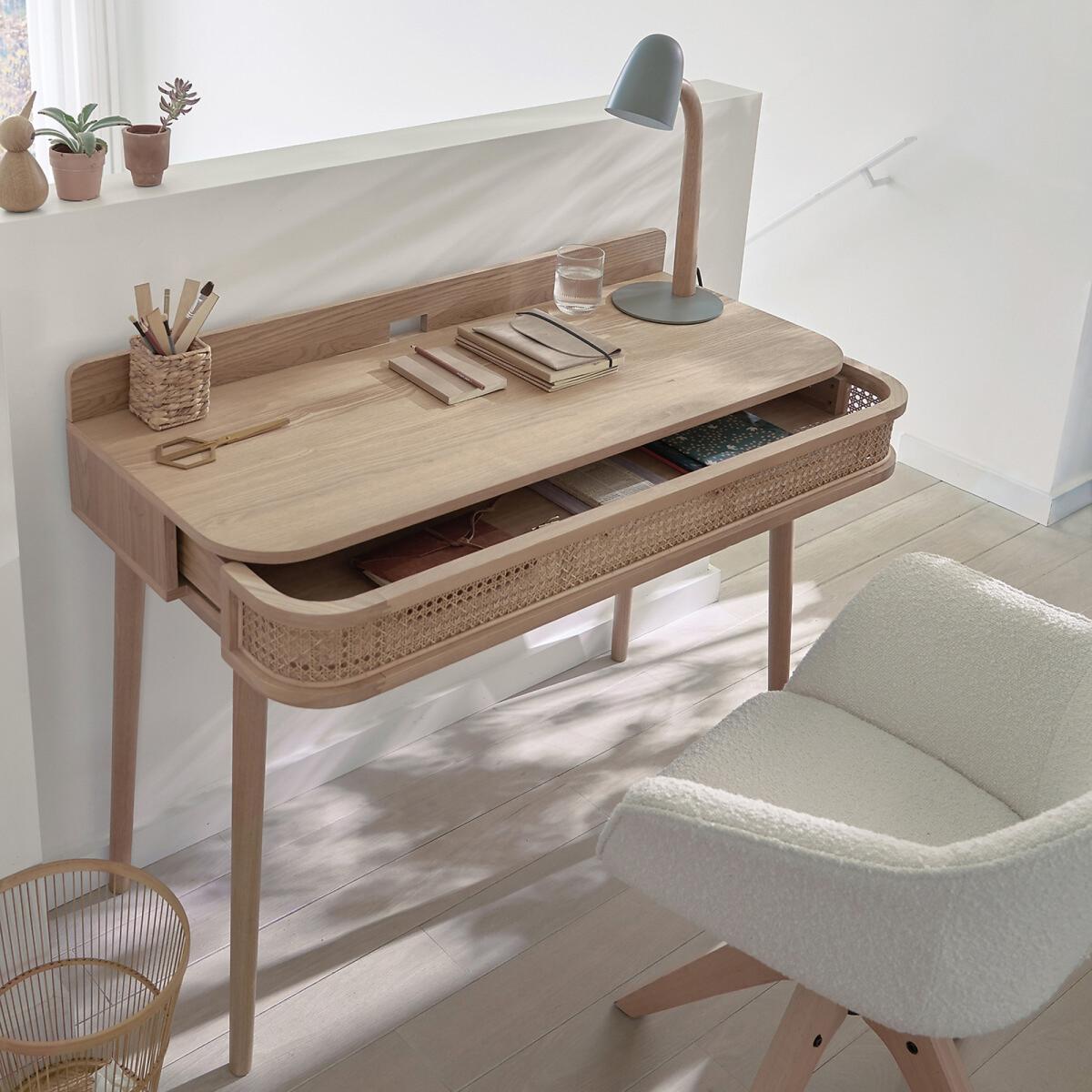 Laora Wood & Canework Desk with Drawer – image 8