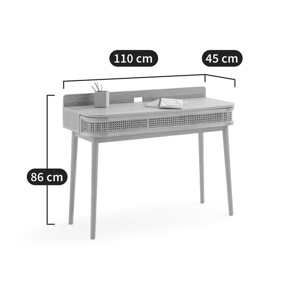 Laora Wood & Canework Desk with Drawer – image 9
