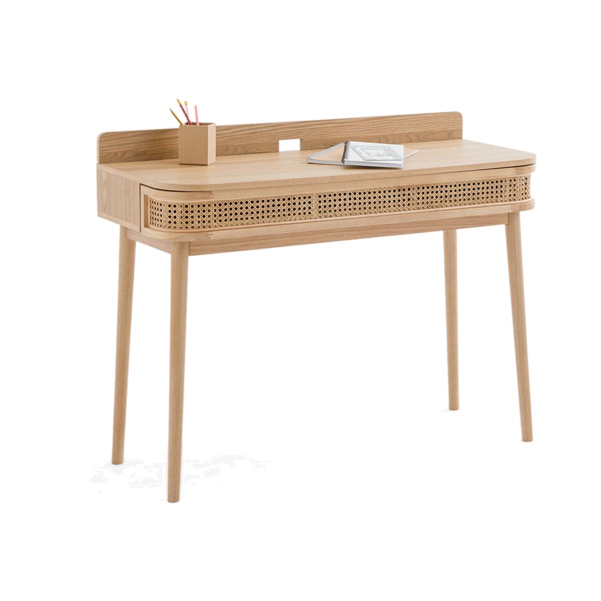 Laora Wood & Canework Desk with Drawer – image 1