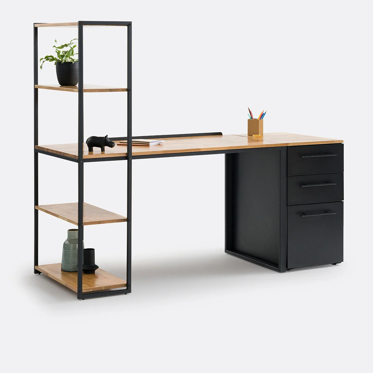 Hiba Oak & Metal 3-Drawer Desk Unit – image 5