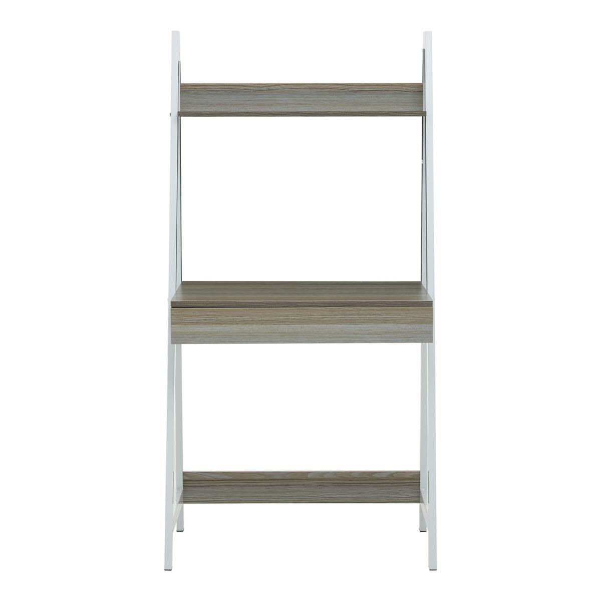 Light Oak Effect Ladder Shelf Desk Unit with White Frame – image 2