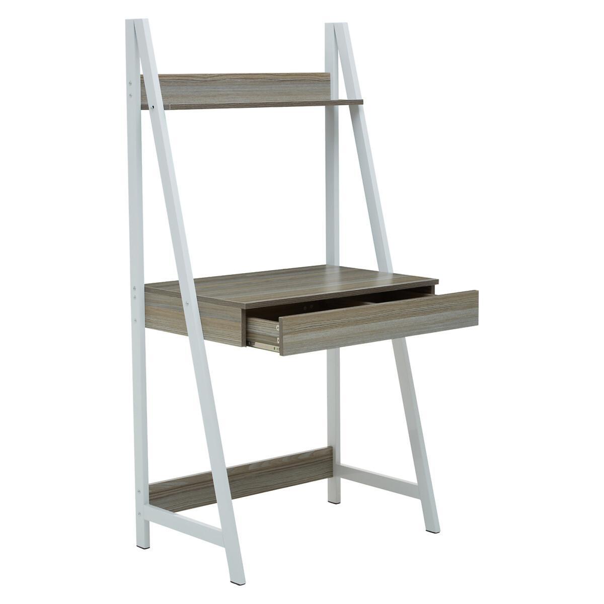Light Oak Effect Ladder Shelf Desk Unit with White Frame – image 3