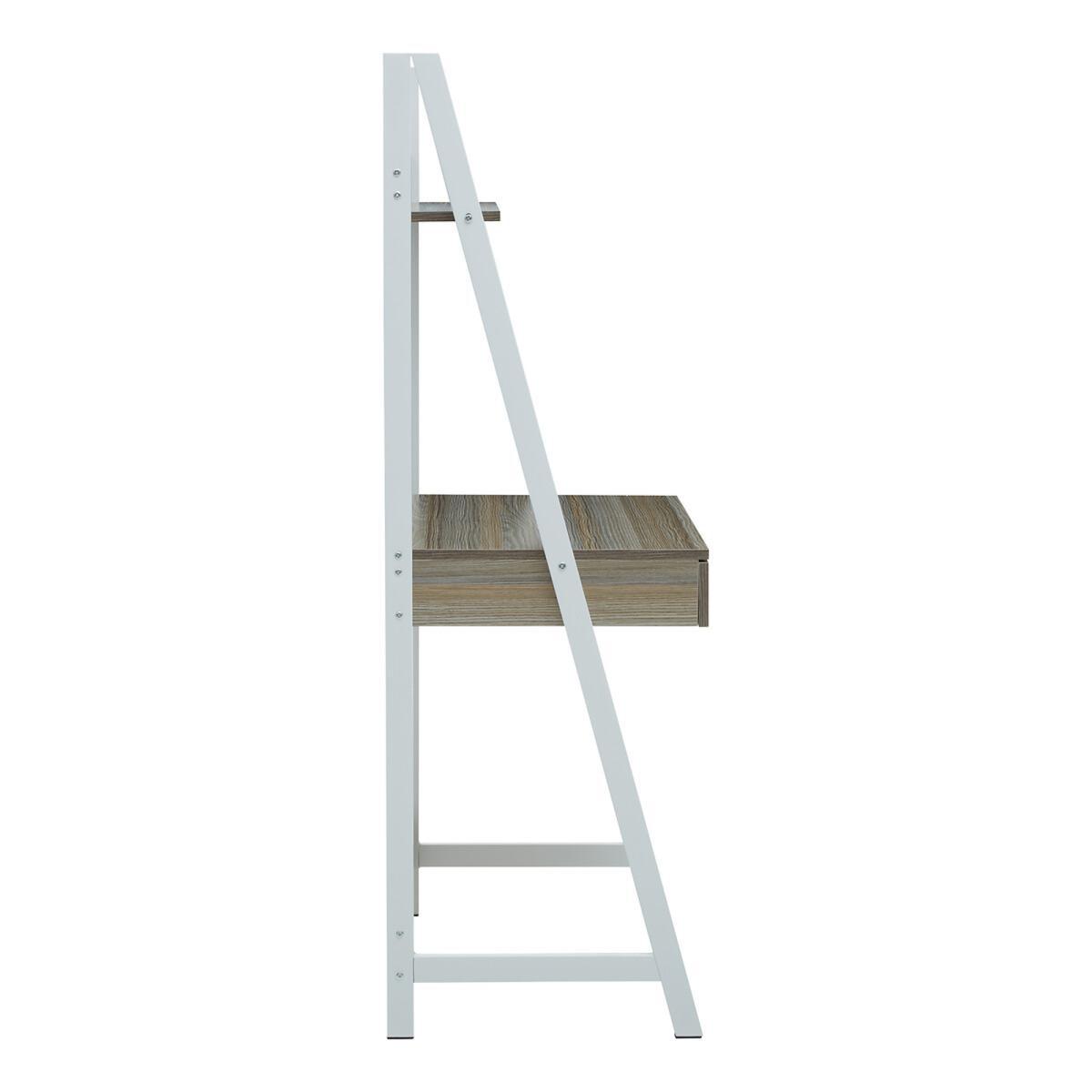 Light Oak Effect Ladder Shelf Desk Unit with White Frame – image 4