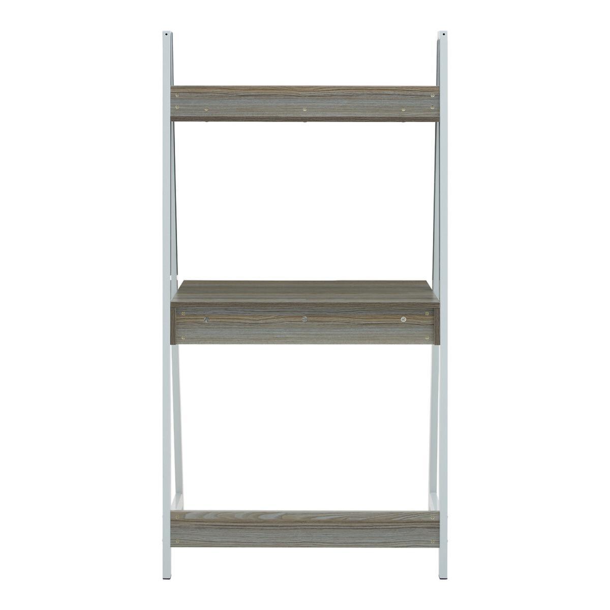 Light Oak Effect Ladder Shelf Desk Unit with White Frame – image 5