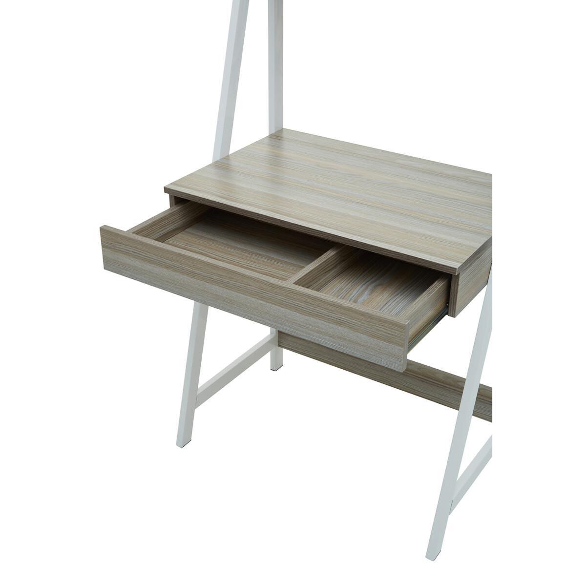 Light Oak Effect Ladder Shelf Desk Unit with White Frame – image 7