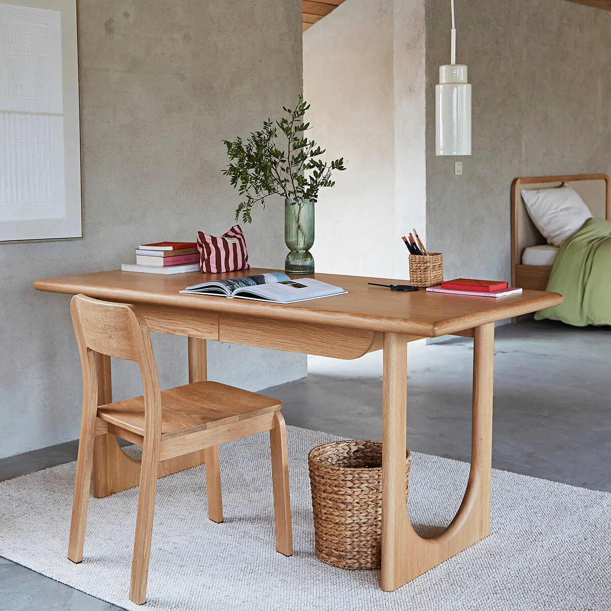 Douve XL Desk in Oak and Veneer 2 Drawers – image 2