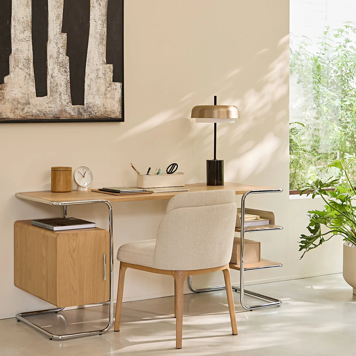 Emlyn Oak Veneer Tubular Desk, Length 155cm – image 2