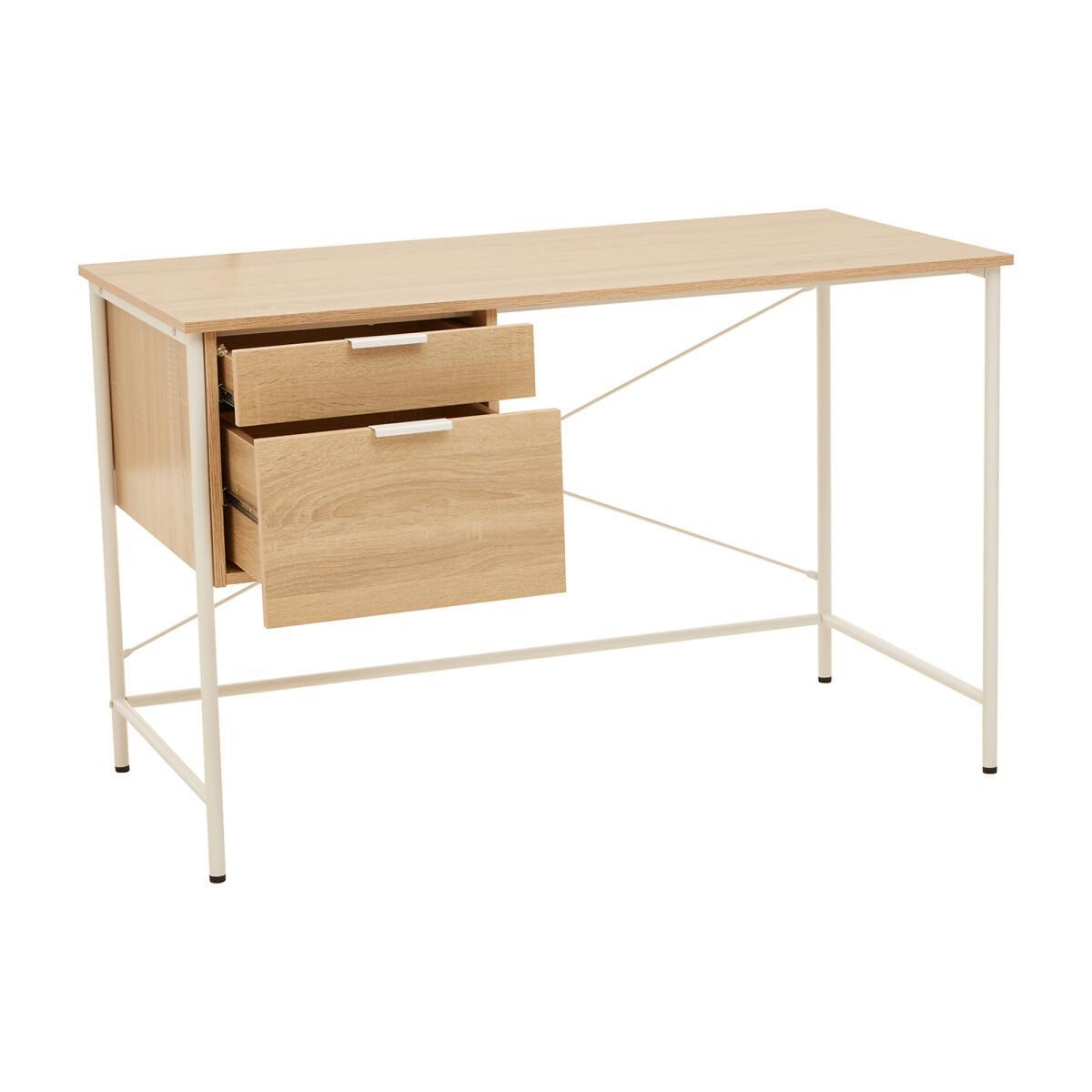 Industrial Style 2 Drawer Desk in Natural Oak Effect with White Frame – image 2