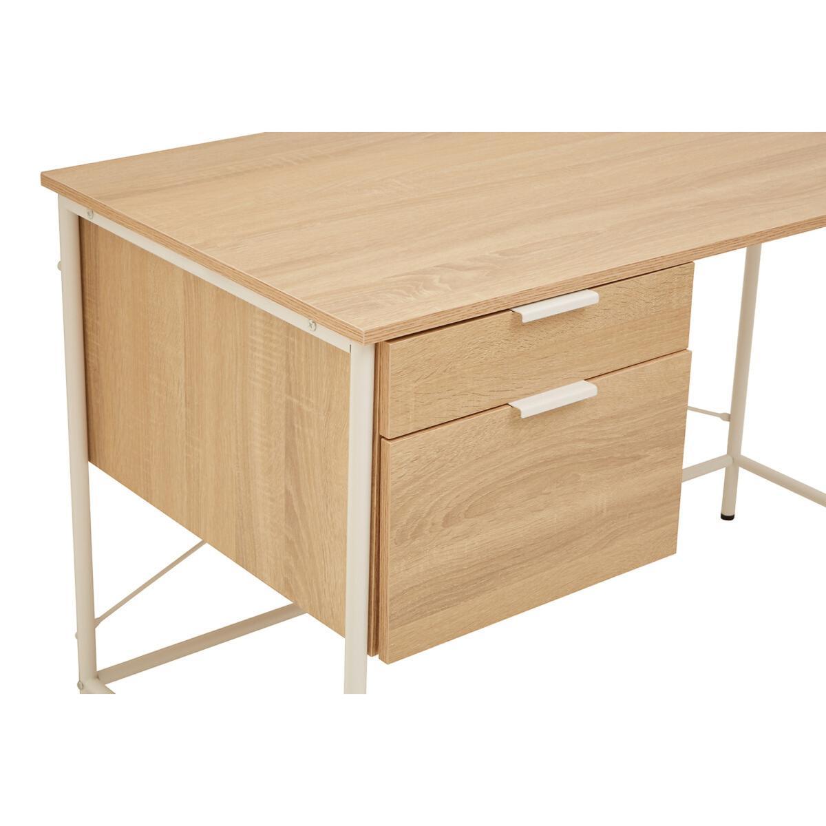 Industrial Style 2 Drawer Desk in Natural Oak Effect with White Frame – image 5