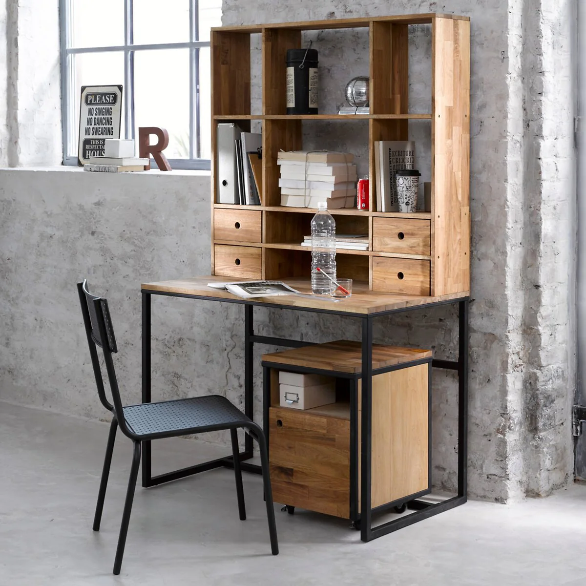 Hiba Riser Desk in Metal and Oak Veneer – image 2