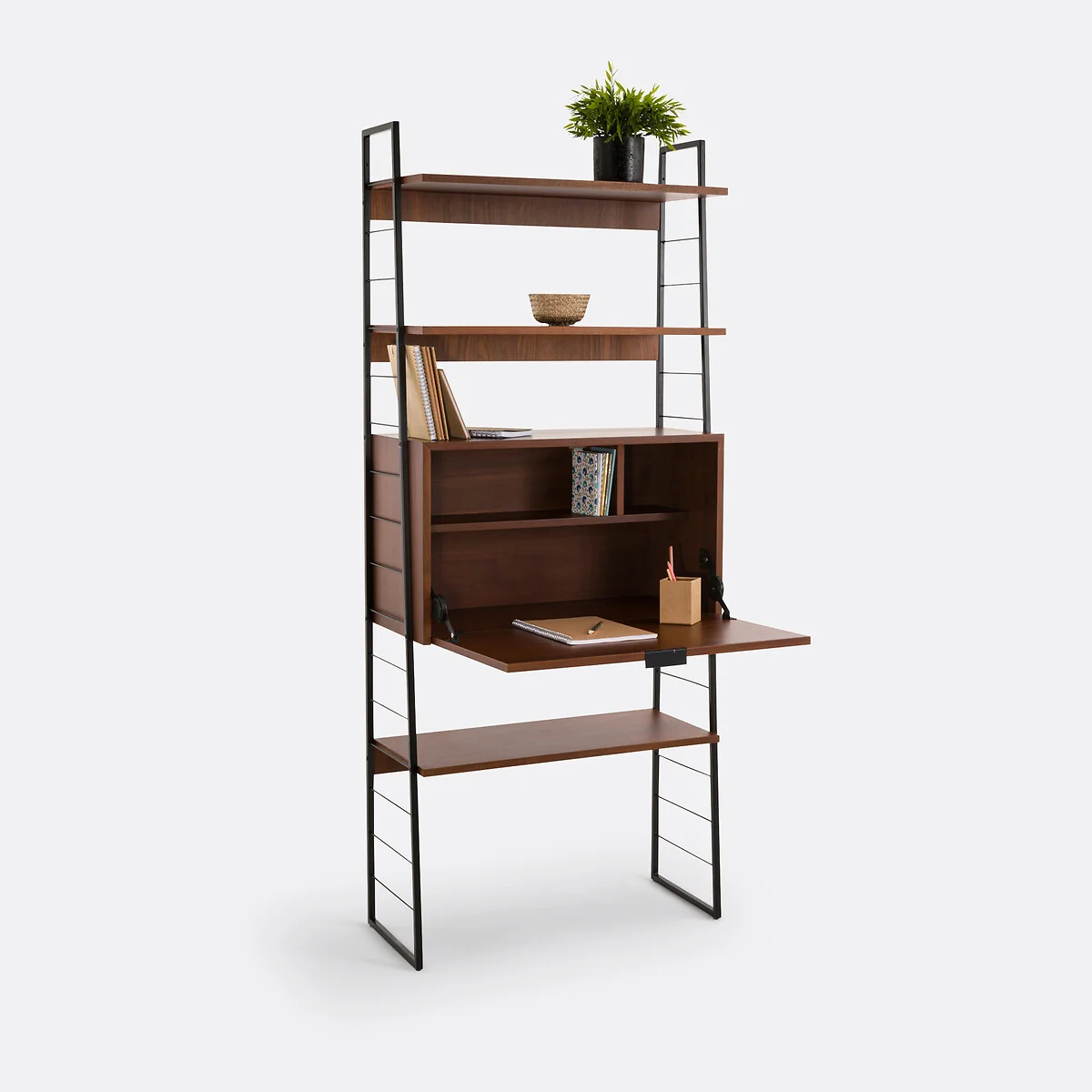 Watford Vintage Metal & Walnut Veneer Secretary Shelf Desk – image 4