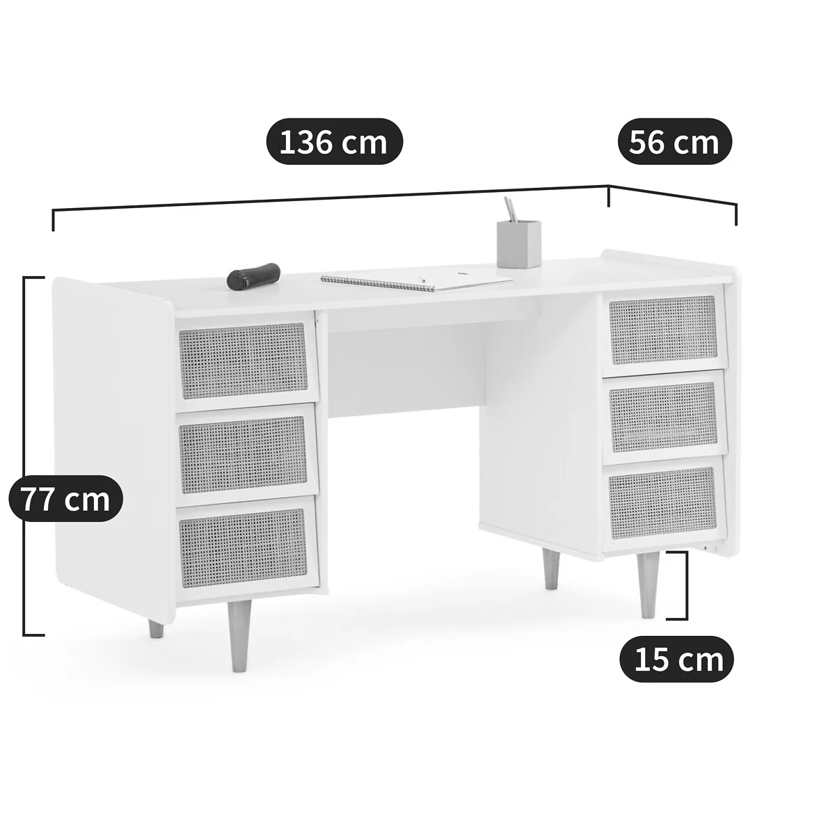 Kaya 6-Drawer Desk with 2 Cabinets – image 6