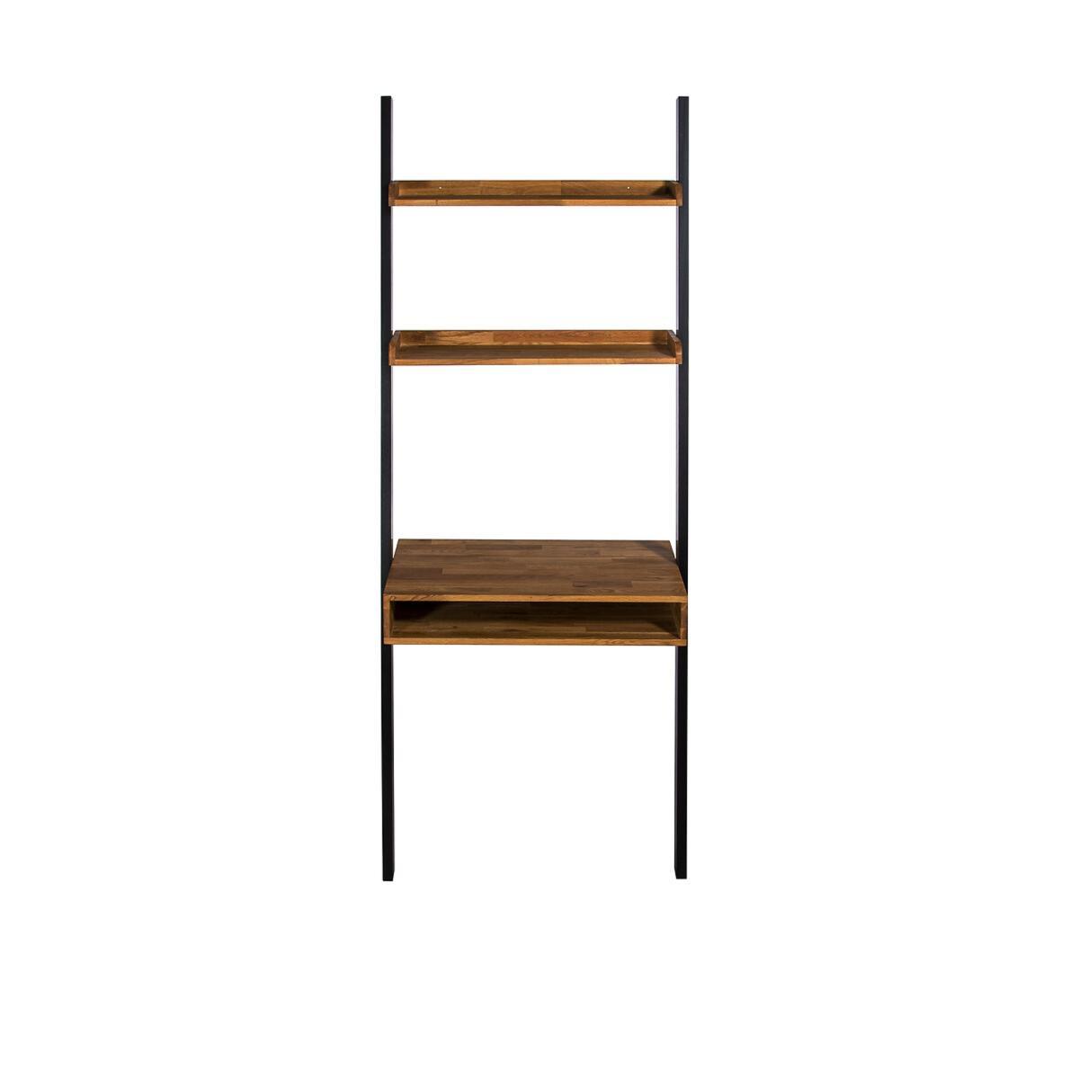 Black Frame Ladder Desk with Oiled Wood Shelves – image 2