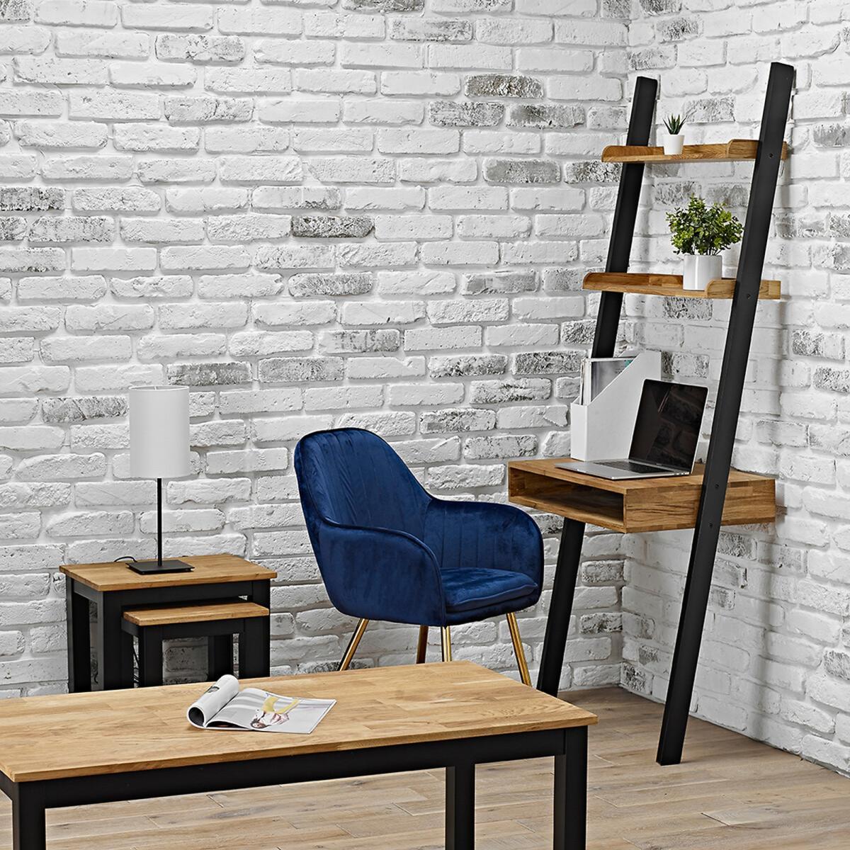 Black Frame Ladder Desk with Oiled Wood Shelves – image 3