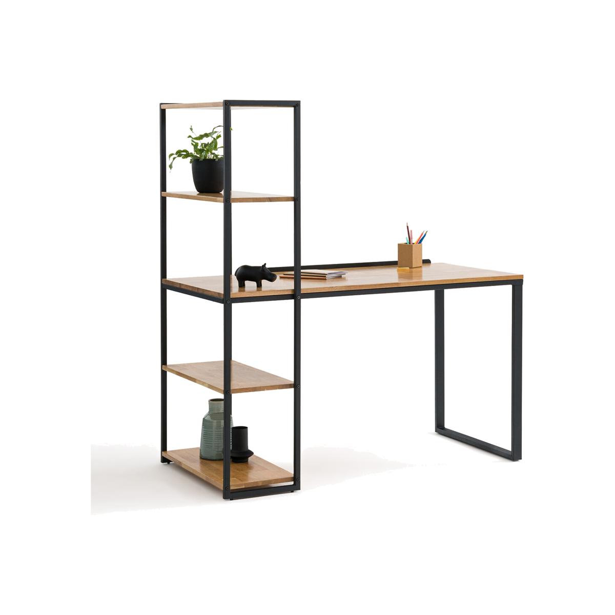 Hiba Oak & Metal Bookcase Desk – image 1