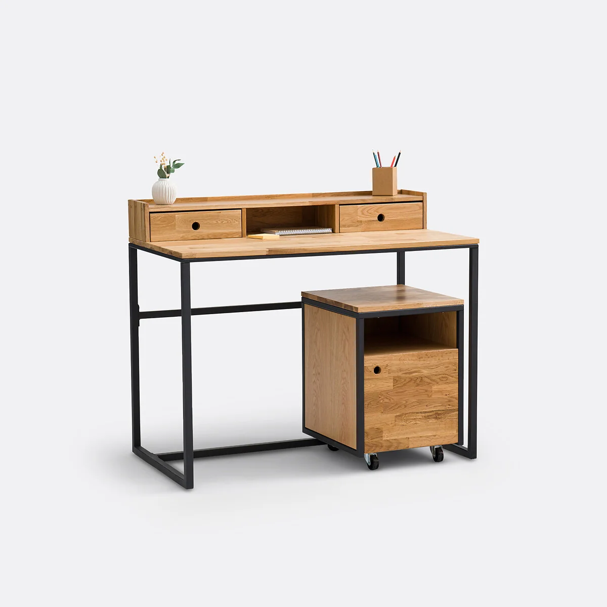 Hiba Low Riser Desk in Metal and Oak Veneer – image 6