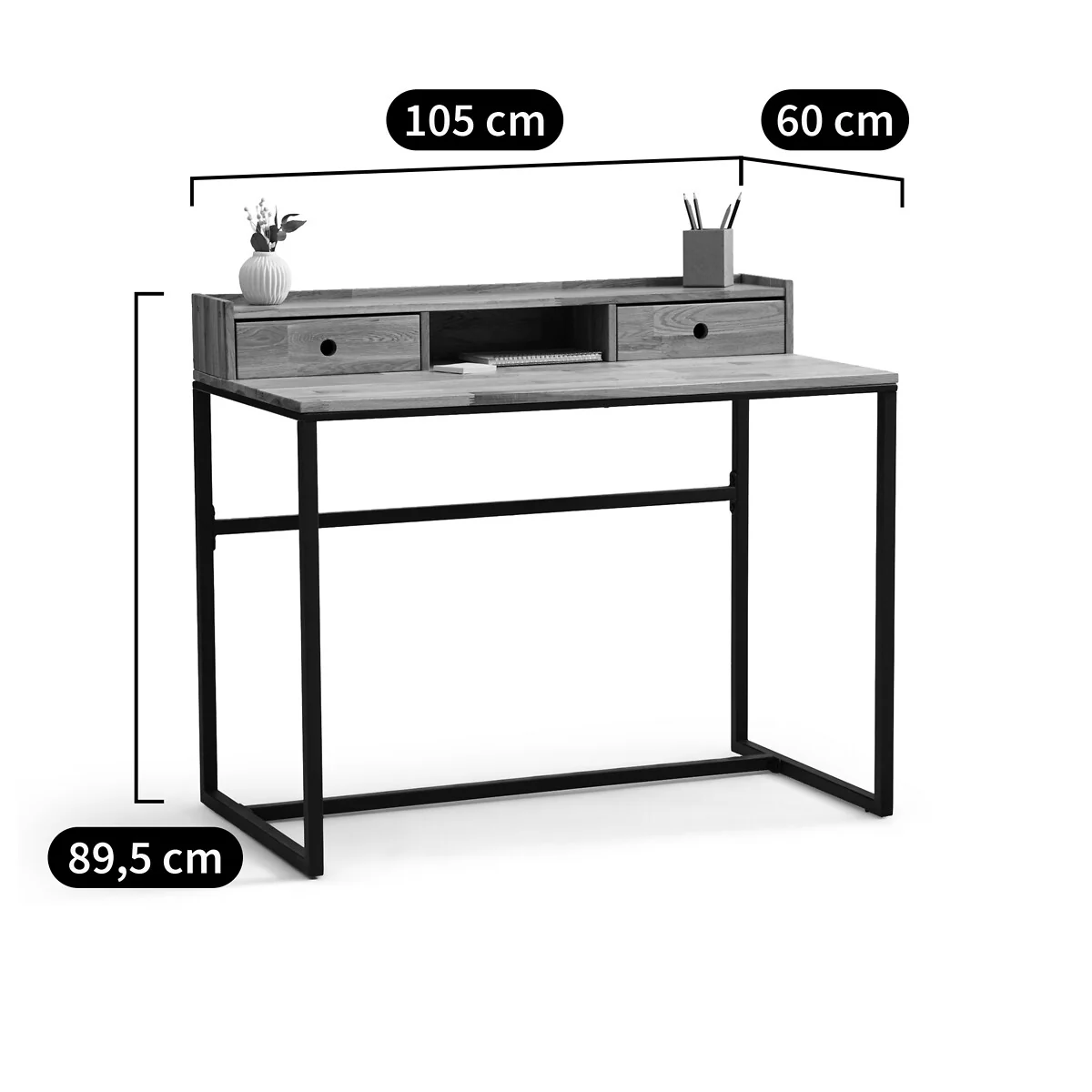 Hiba Low Riser Desk in Metal and Oak Veneer – image 7