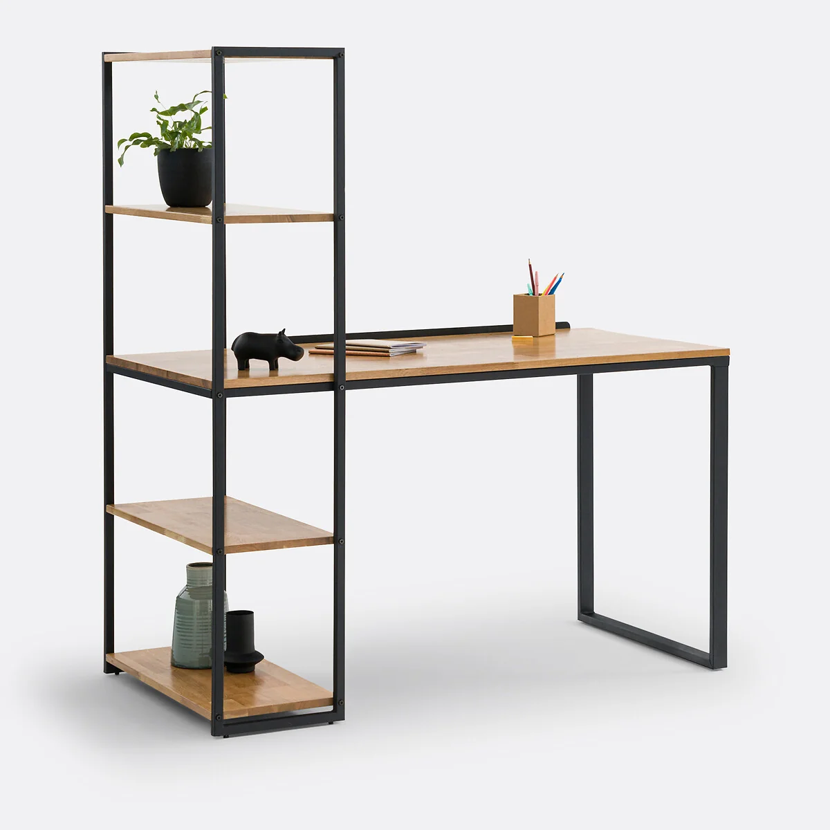 Hiba Oak & Metal Bookcase Desk – image 2