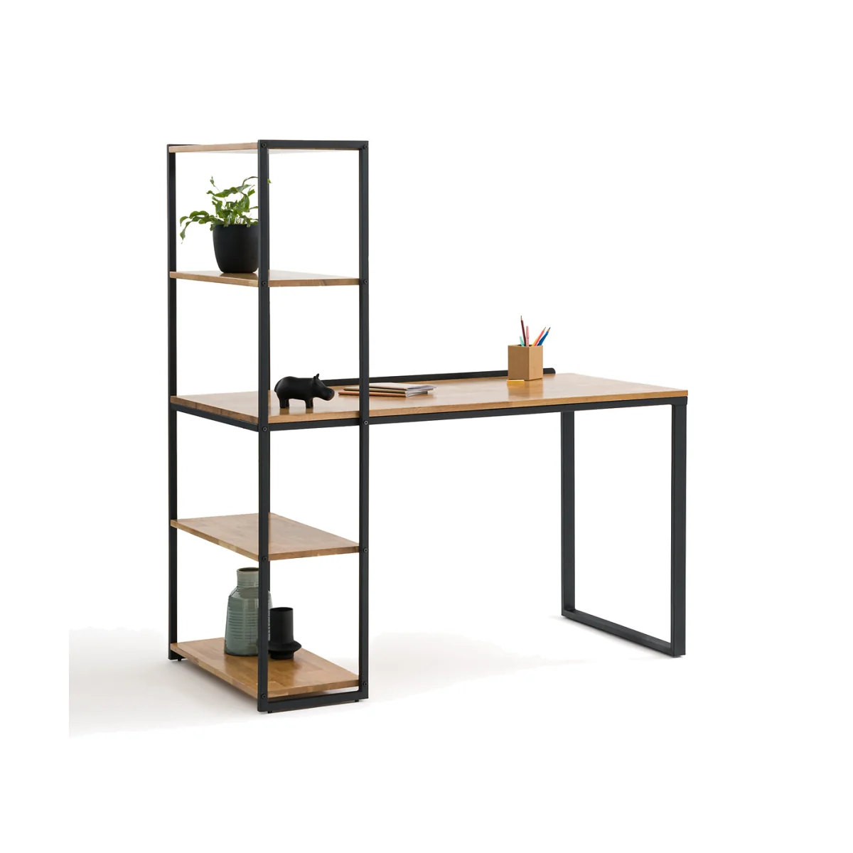 Hiba Oak & Metal Bookcase Desk – image 1