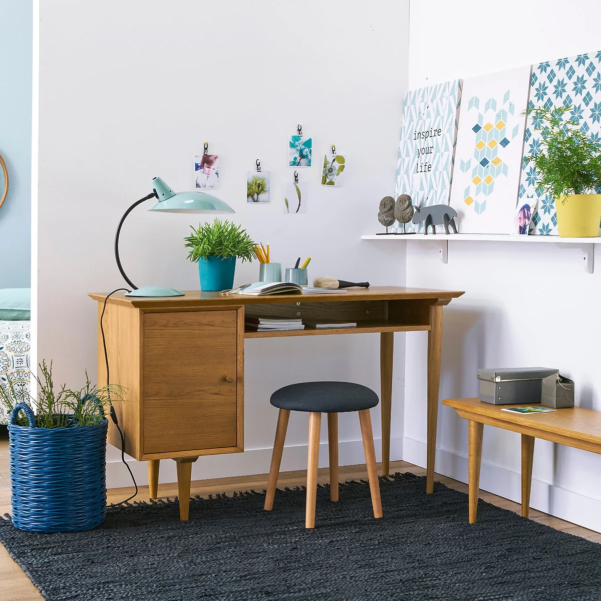 Quilda Vintage-Style Desk with 1 Cupboard – image 2